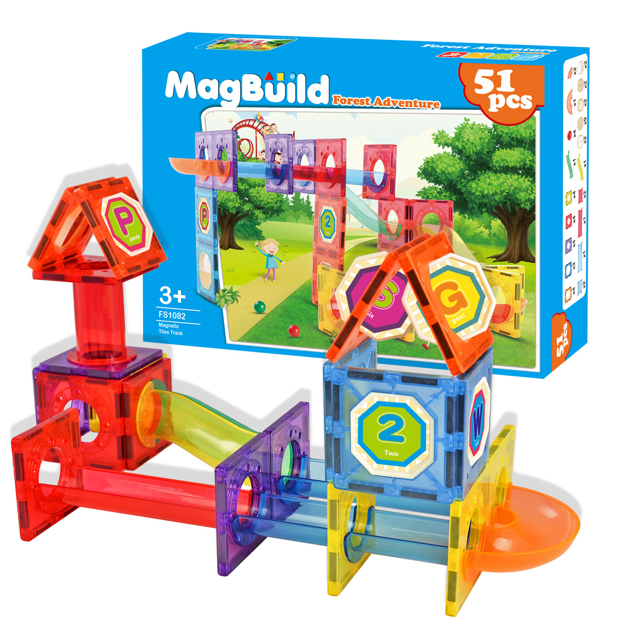 Zunammy Kids Magnetic Building Blocks Tile Forest Adventure Set (51-Piece)