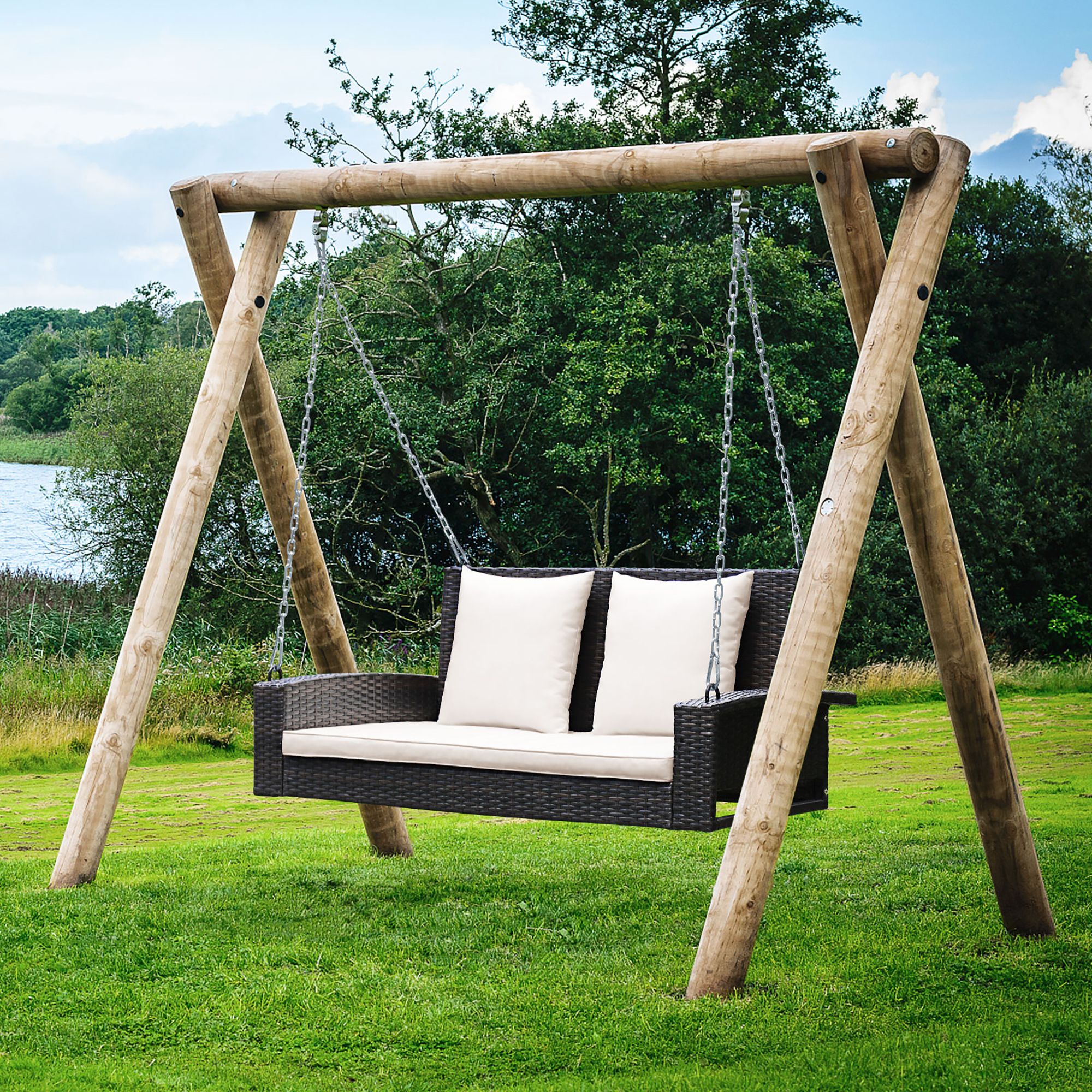 2-Person Patio Rattan Hanging Porch Swing