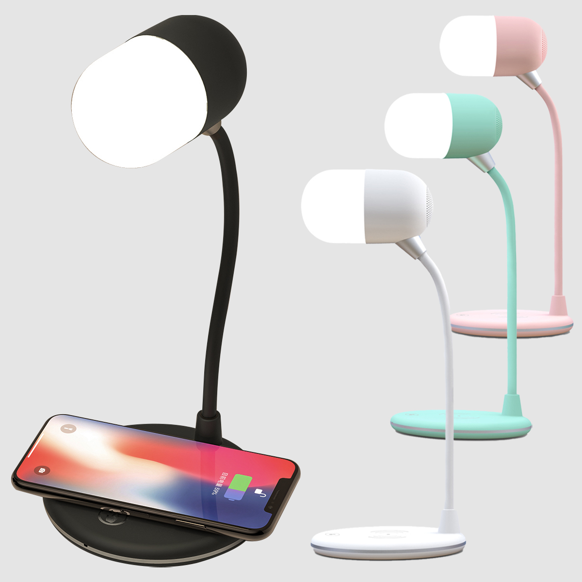 Zummy 3 In 1 LED Desk Lamp Wireless Charging  With Bluetooth HD Music Speaker