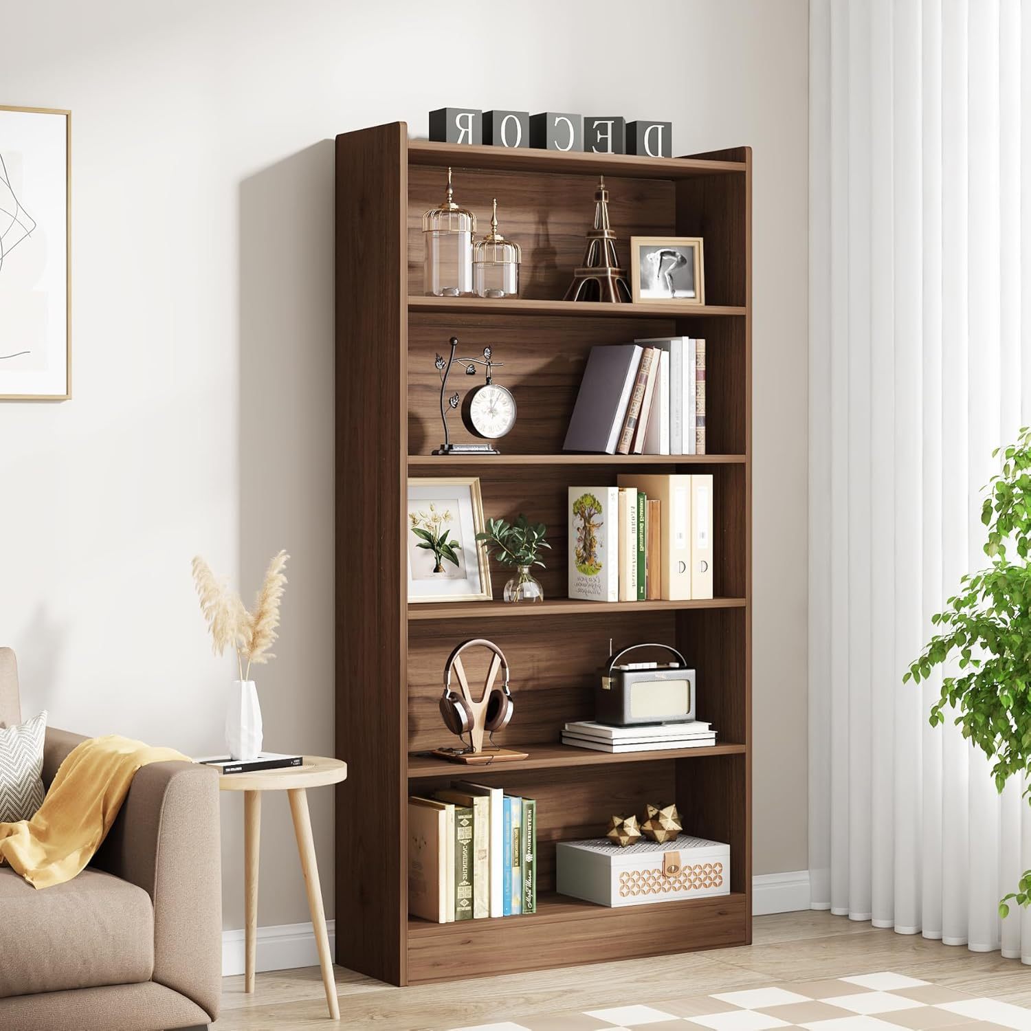 6-Tier Tall Bookcase, 71 Inches Bookshelves and Bookcases, Floor Standing