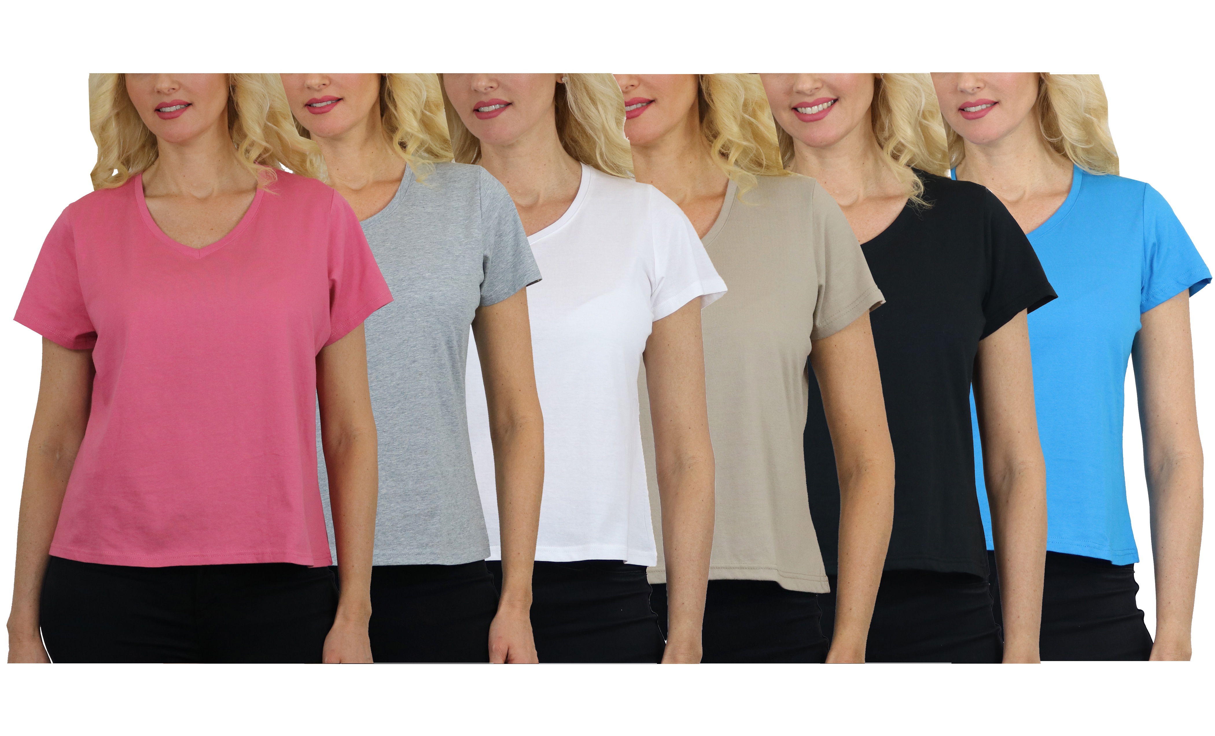 5-Pack Women’s Relaxed Fit V-Neck Short Sleeve T-Shirt – 100% Cotton with Double-Stitched Hem (S-2XL)