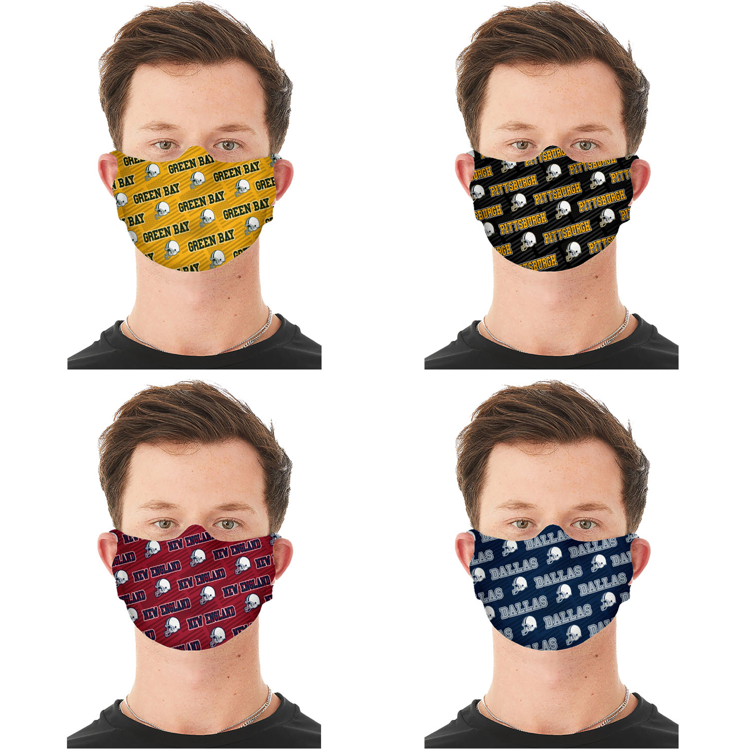 2-Pack Unisex Repeat Football Themed Reusable Fabric Face Masks