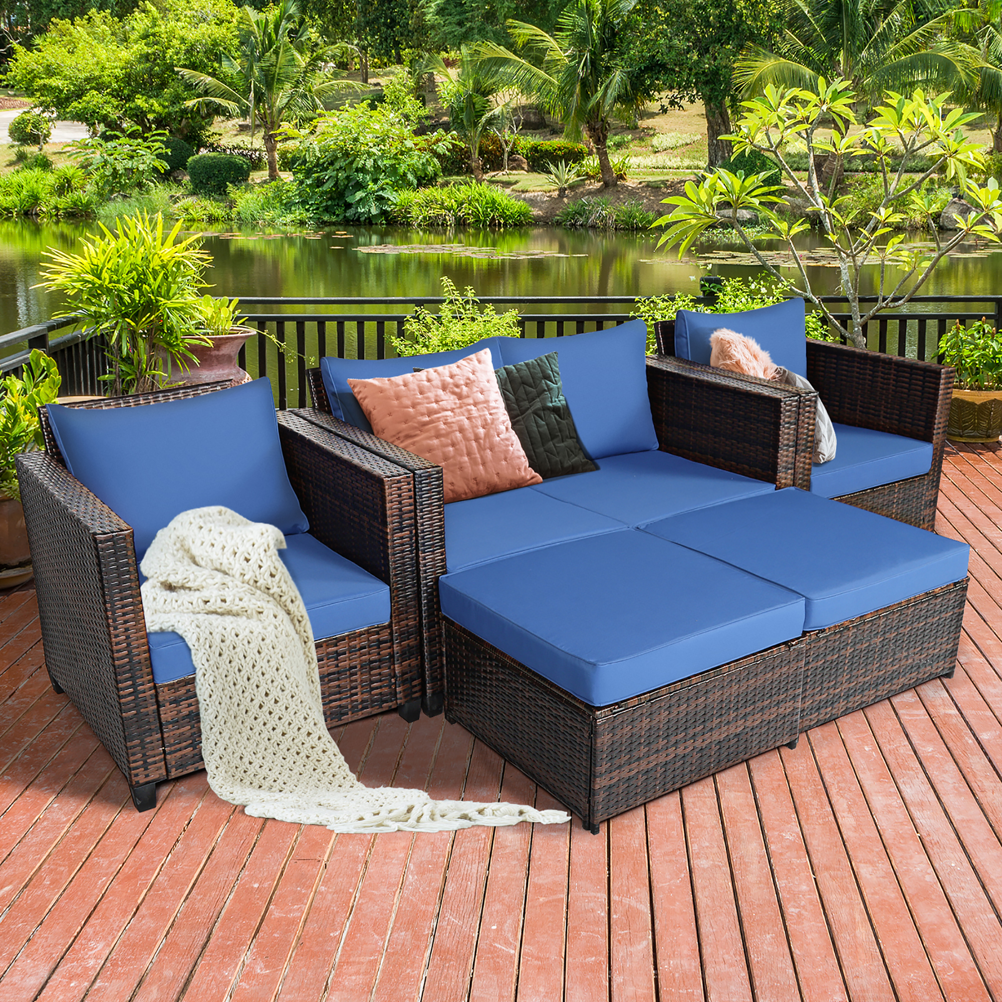5 Piece Set: Costway Outdoor Patio Rattan Set