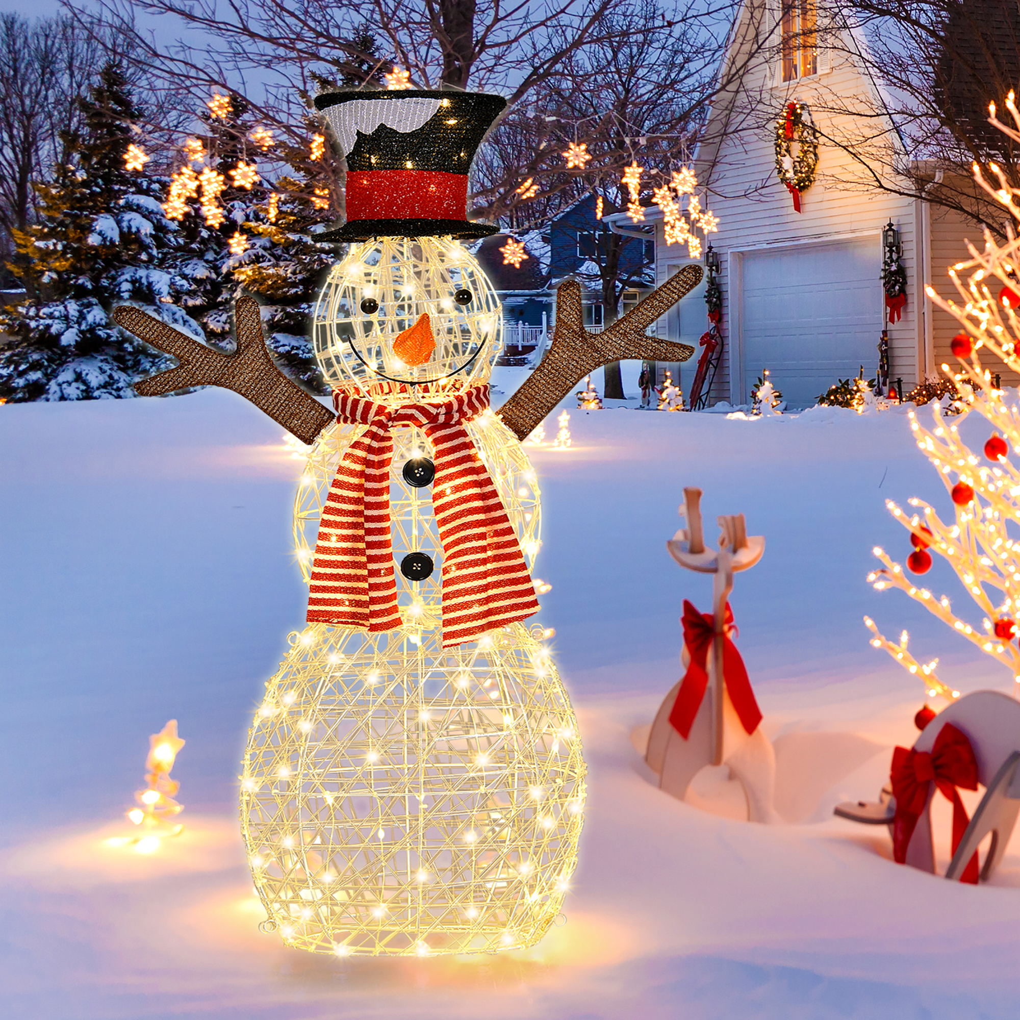 Pre-Lit Standing Snowman with 80 LED Bulbs