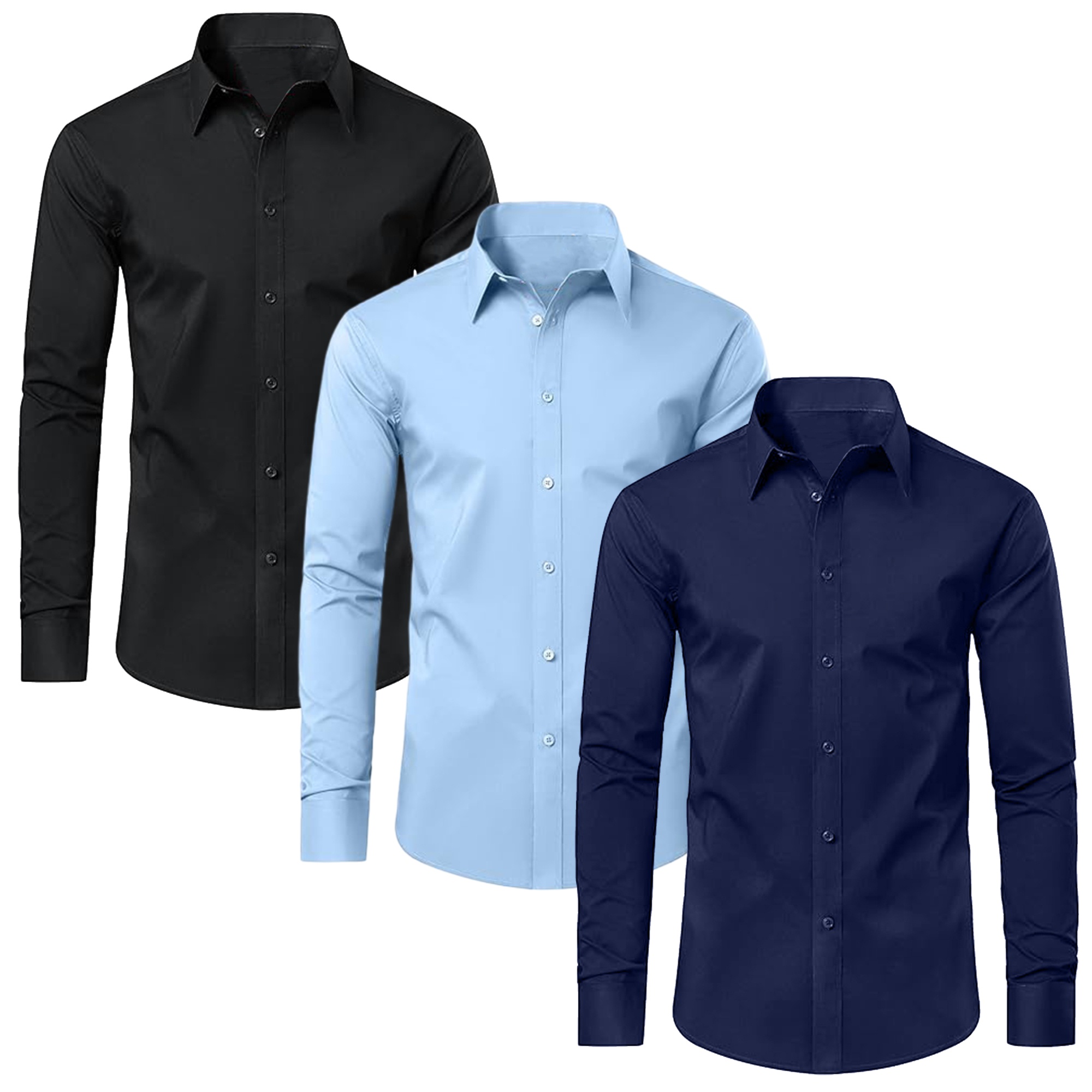 3-Pack Mens Long Sleeve Slim-Fit Design Dress Shirts (S-3XL)