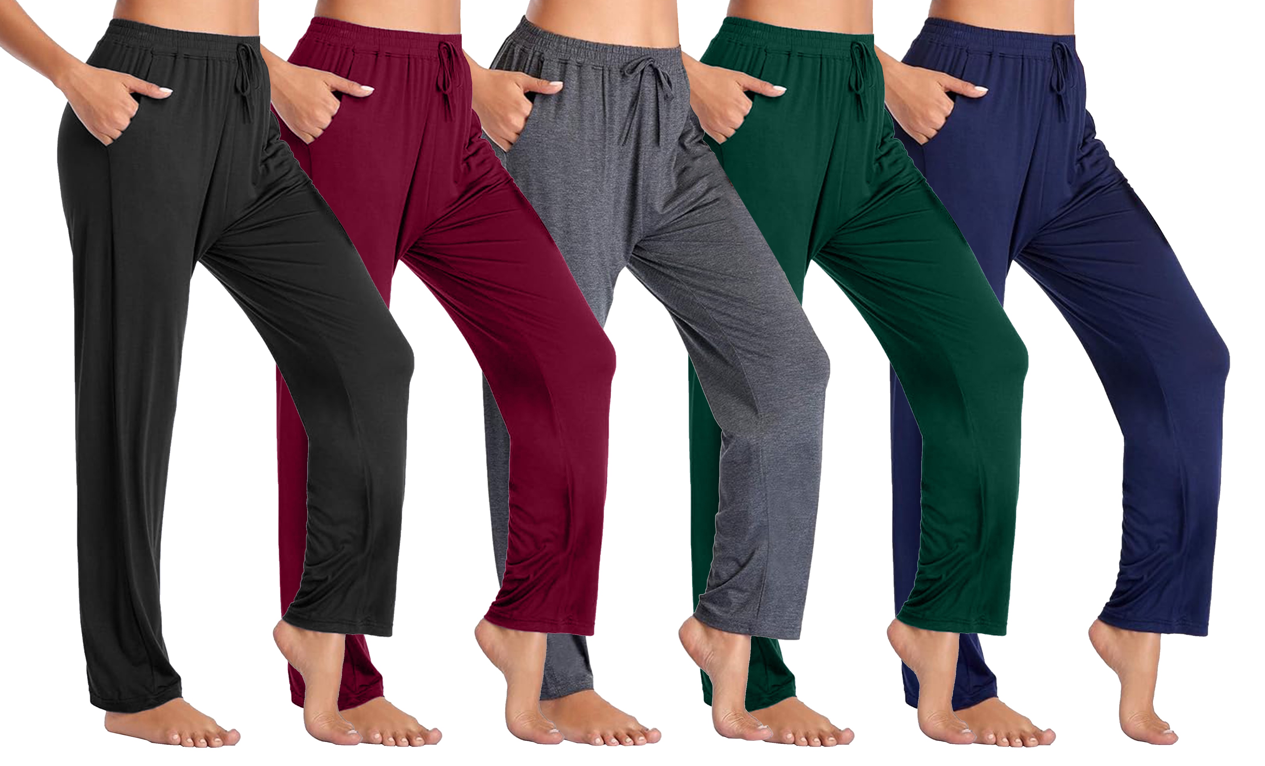 5-Pack Women's Classic Sleep & Lounge Pants - Loose Fit, Elastic Waist, Lightweight Cotton Blend