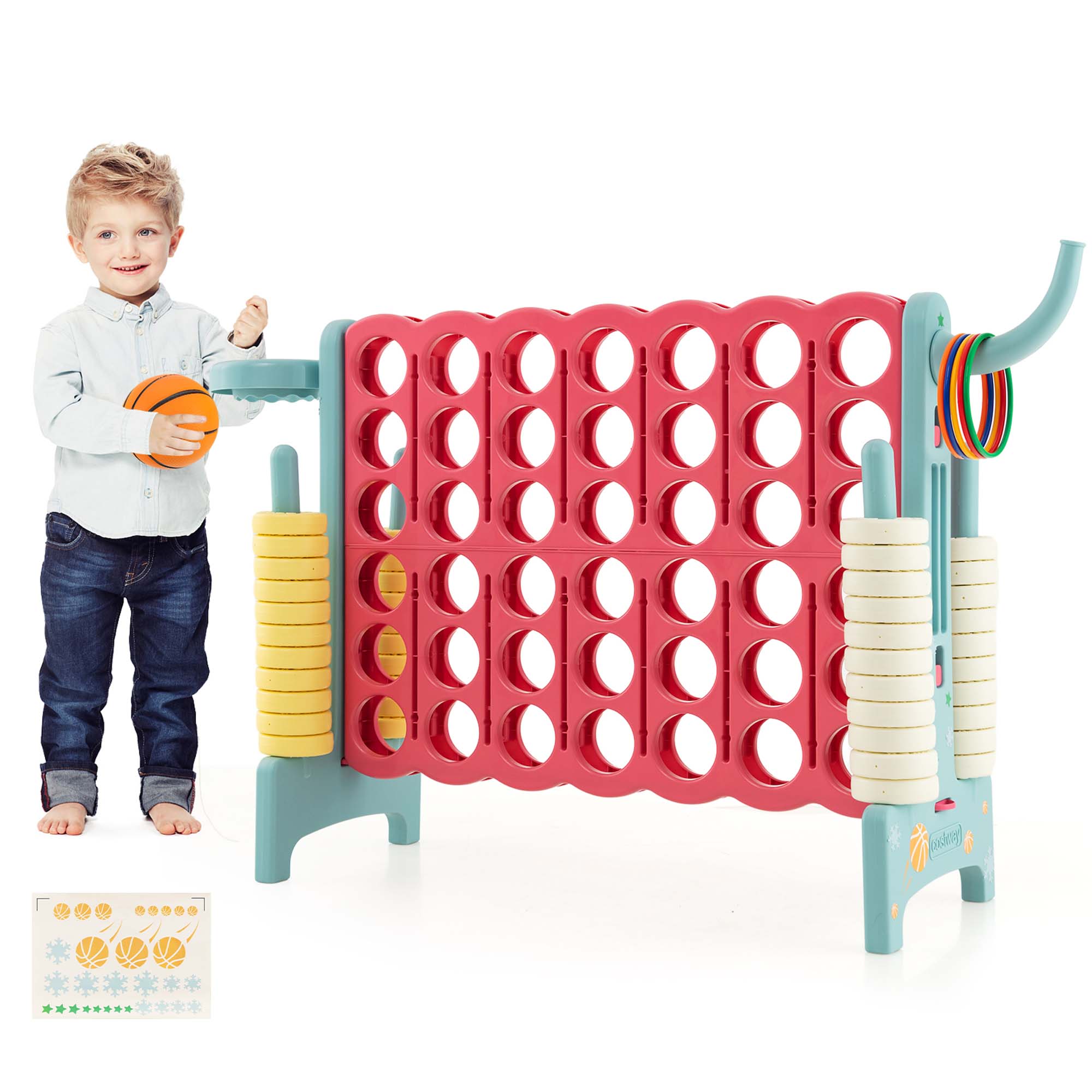 Costway Jumbo 4-to-Score 4 in A Row Giant Game Set with Stickers for Kids Adults Family Fun Red/Yellow