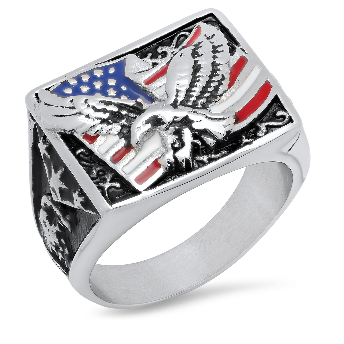 Men's Stainless Steel USA Ring – Patriotic American Flag & Eagle Band