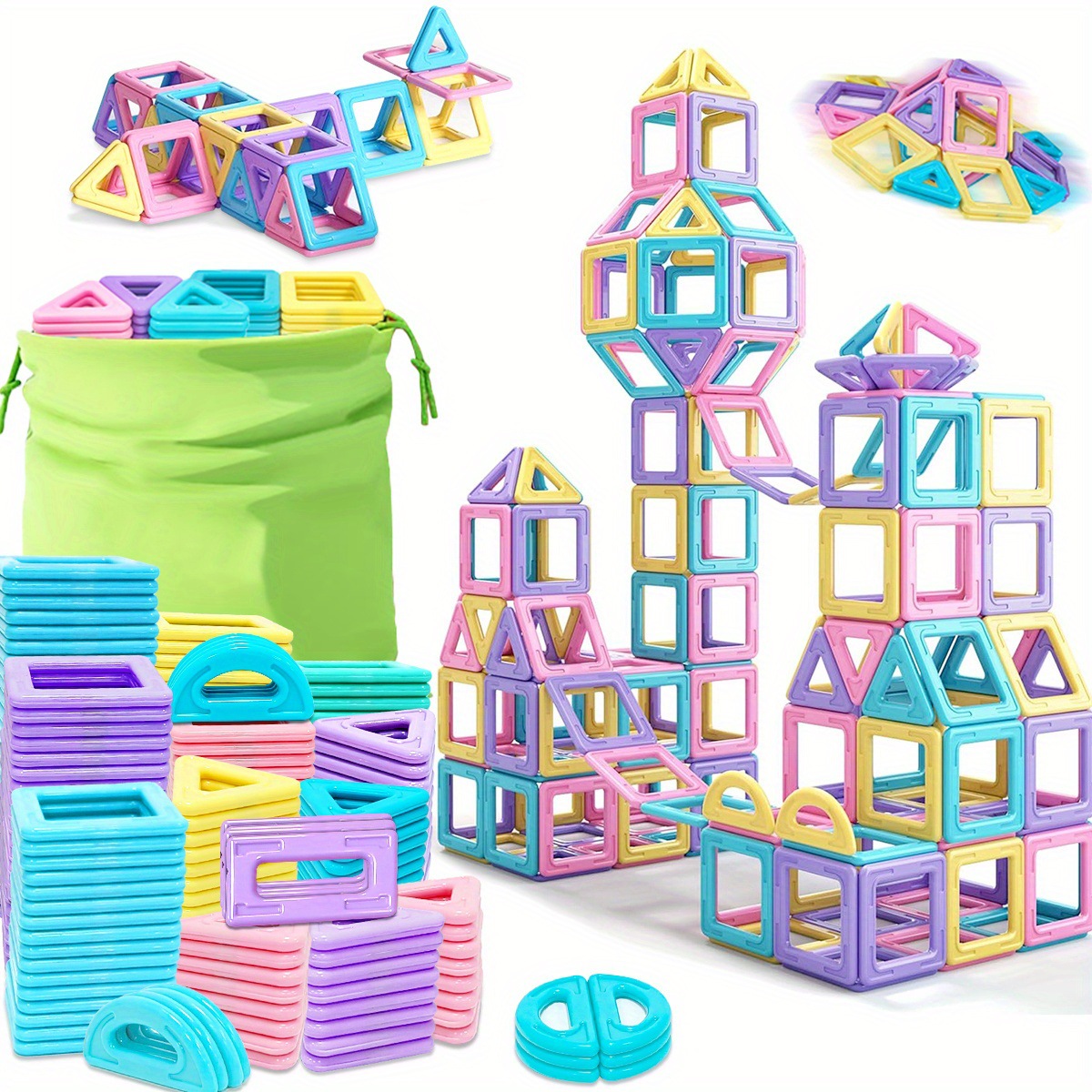 Large Macaron Color Magnetic Blocks Scattered Pieces Changeable Building Blocks With Storage Bag Fit for Christmas Gift