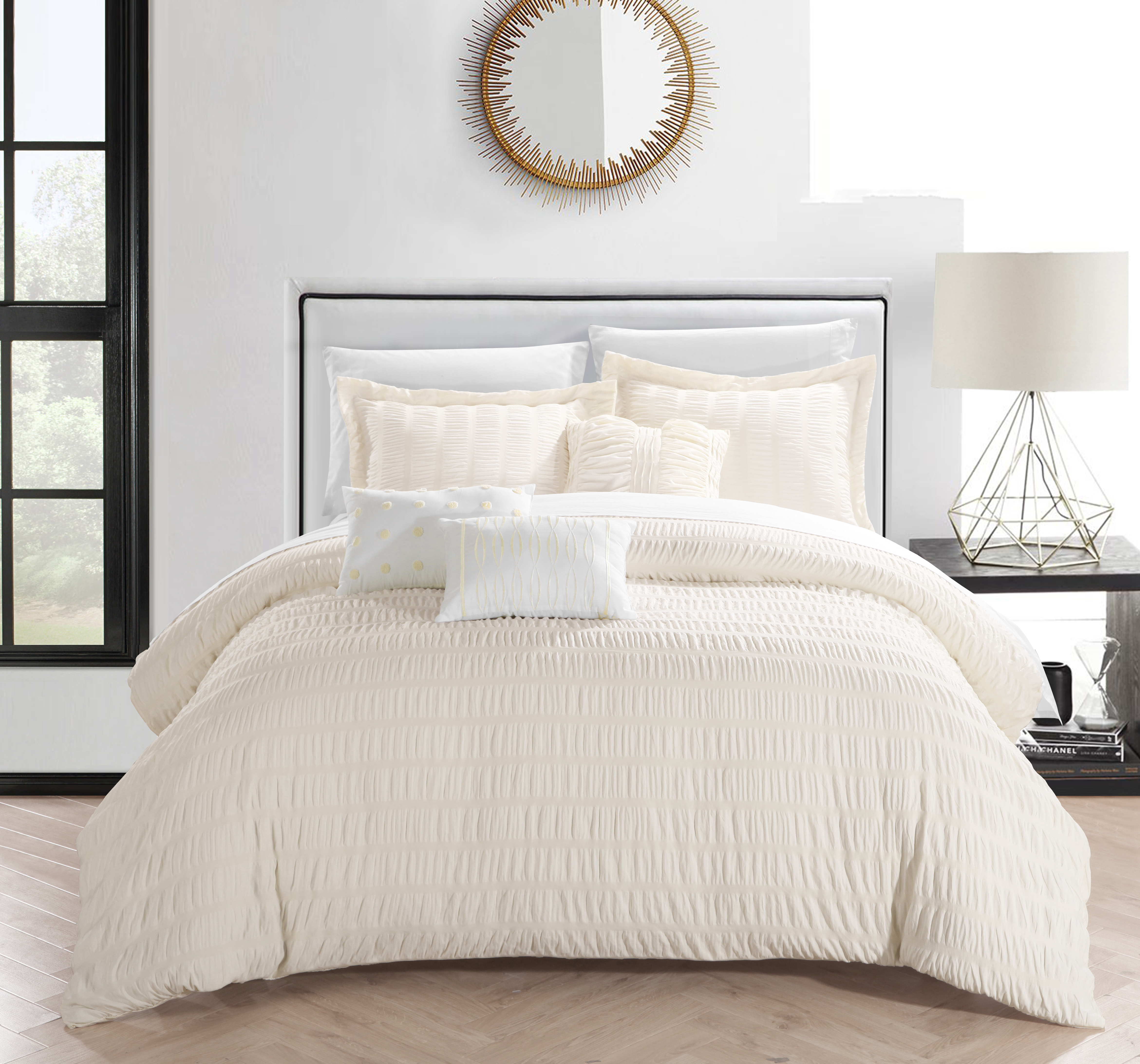Chic Home 5/6 Piece Serendra Striped Ruched Ruffled Bedding Comforter