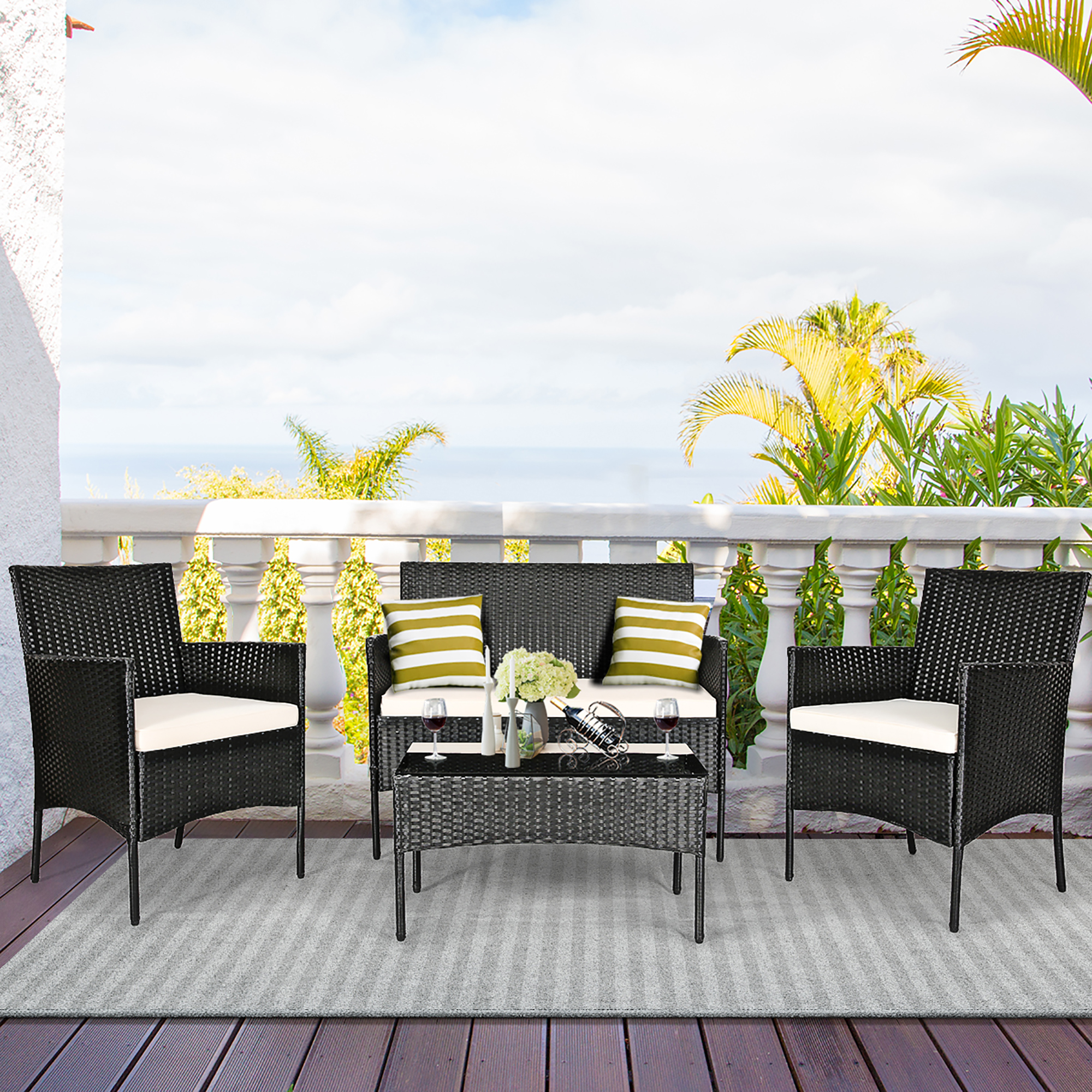 Costway 4-Piece Rattan Patio Furniture Set with Cushions