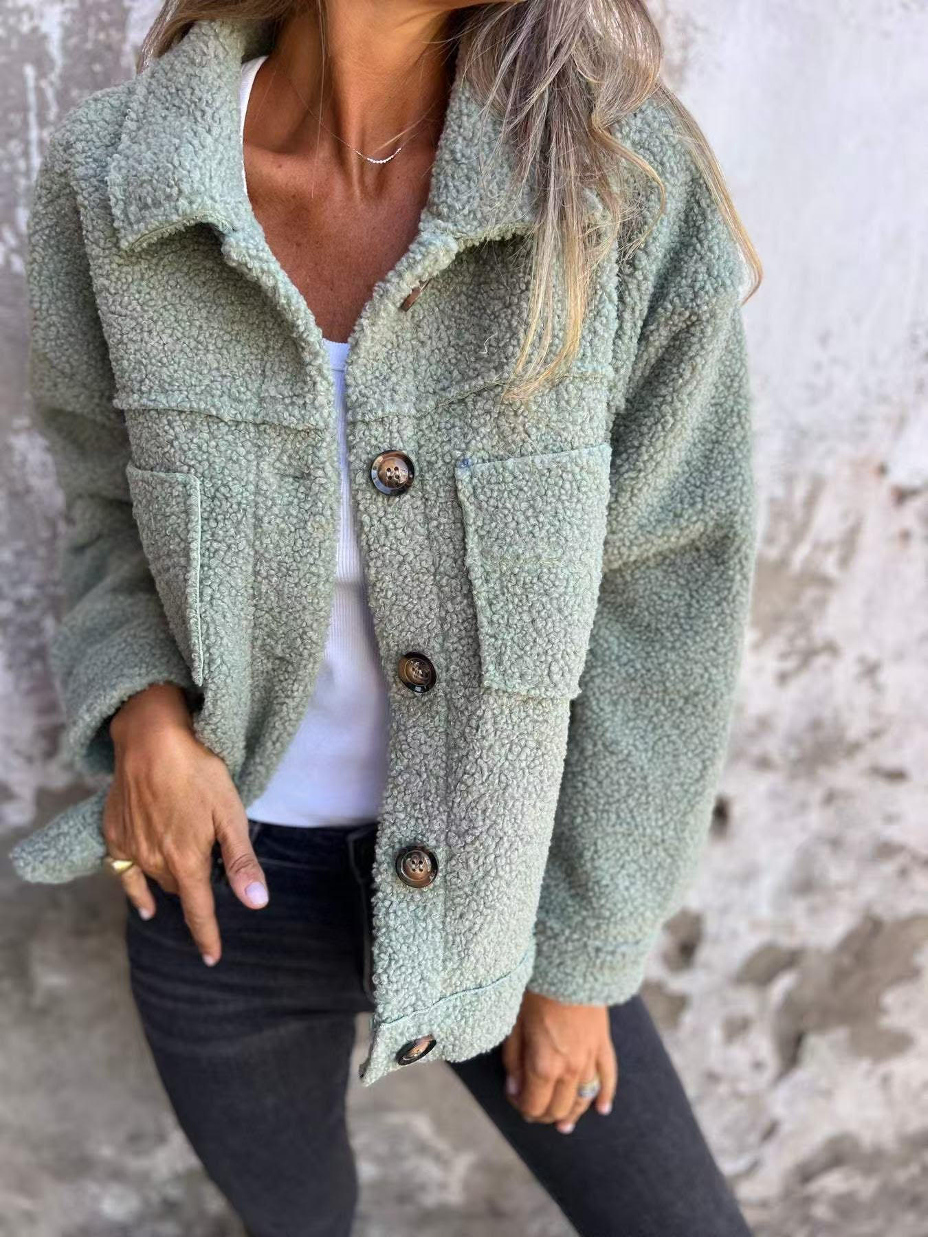 Women's Sherpa Jacket for Women Button Down Stand Collar with Pockets Coats