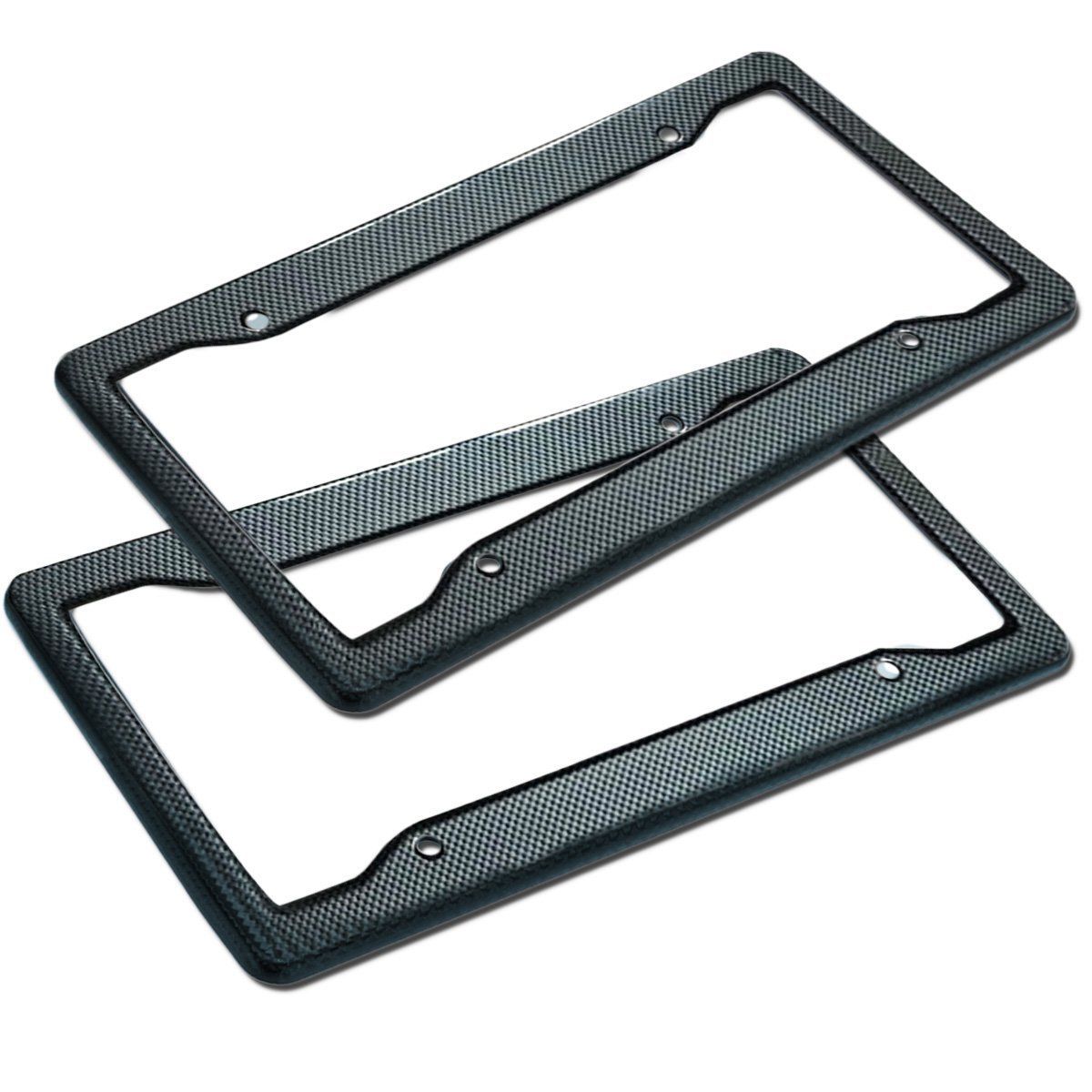 2-Pack Black Carbon Look License Plate Frame Cover Front Rear