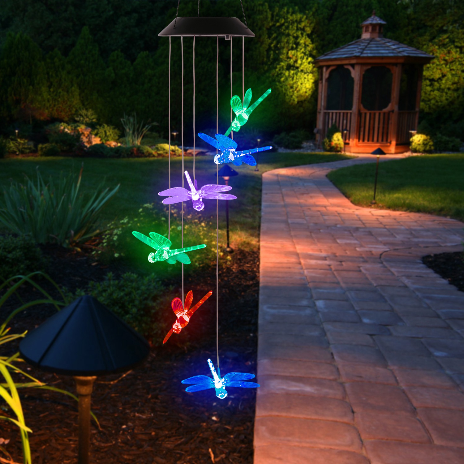 Solar Powered Dragonfly Lights Wind Chimes Color Changing