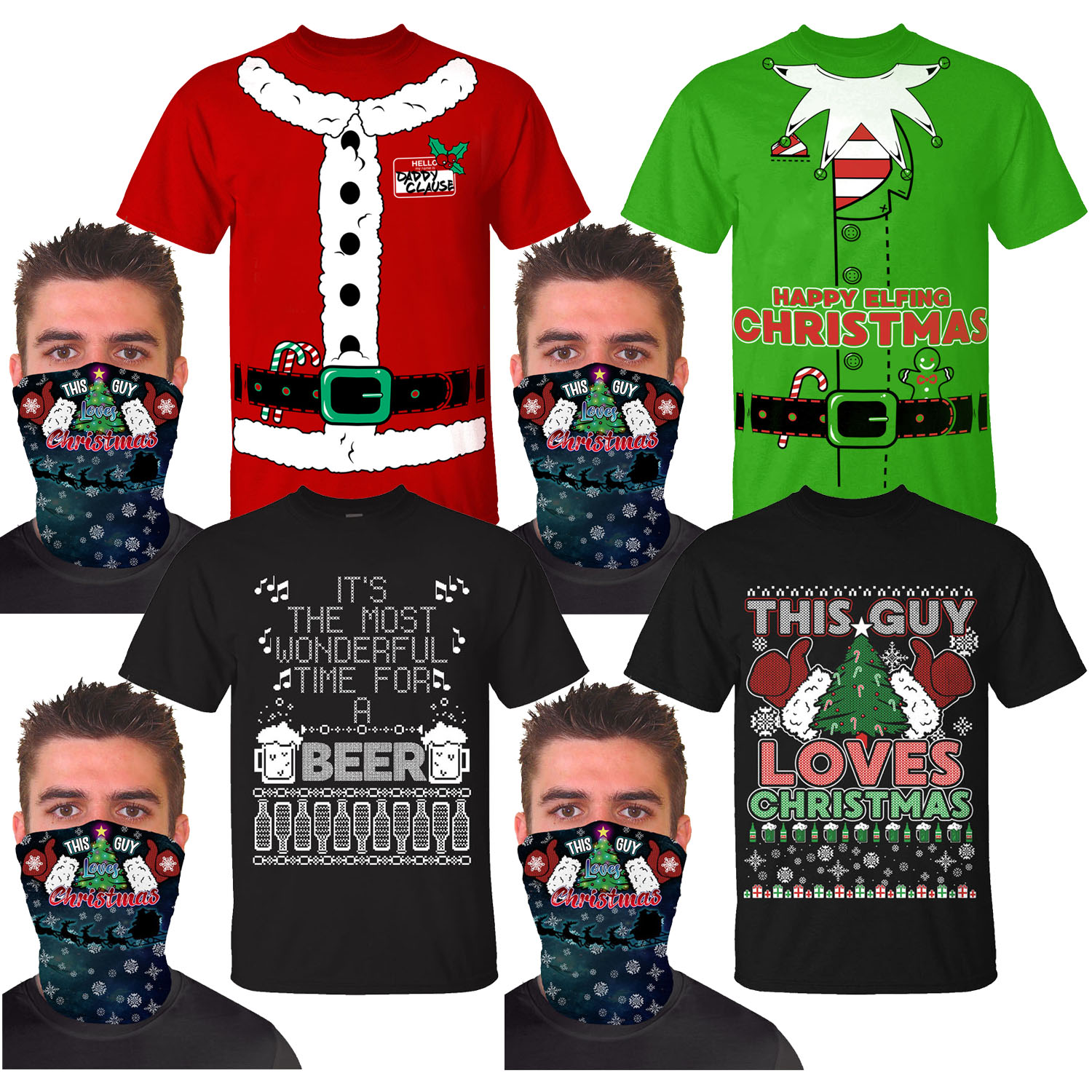 Men's Funny Christmas T-Shirts with Gaiter