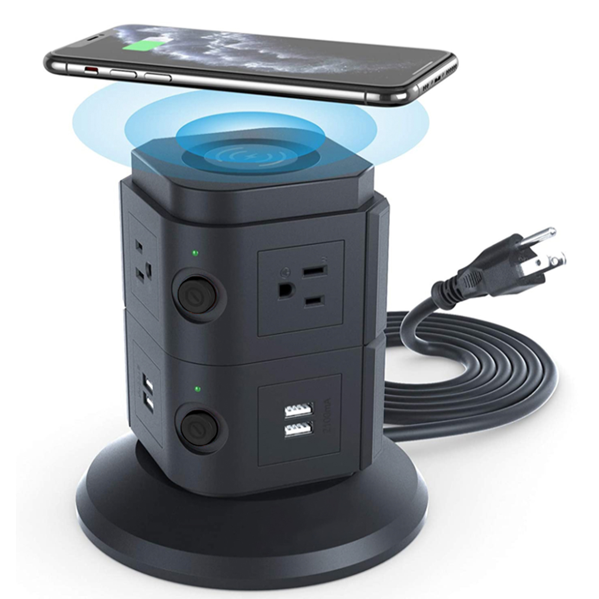 Wireless Surge Protector Power Strip Tower with 6 AC Outlets / 4 USB