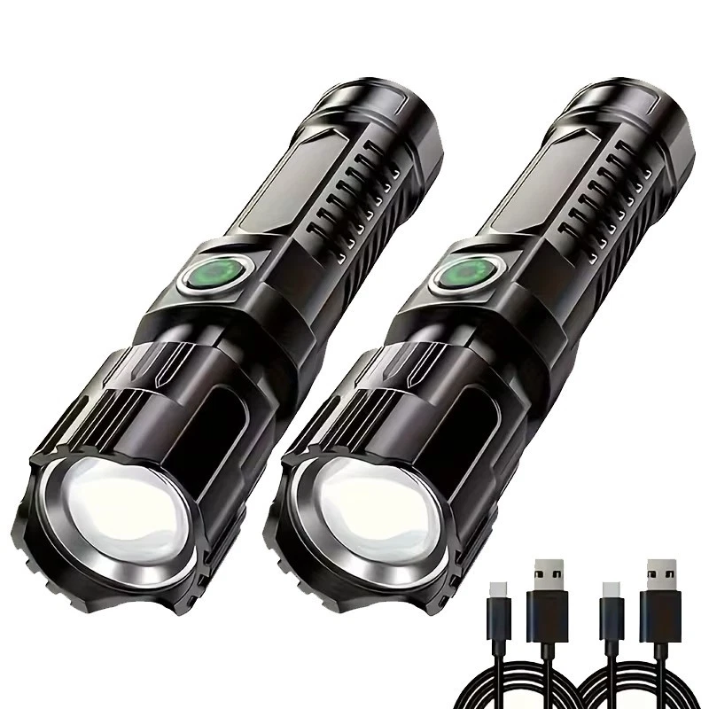 2-Pack Rechargeable Flashlight High Lumens USB Zoomable Tactical Emergency Use