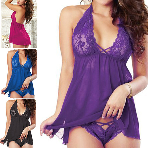 Saashi Halter Solid Deep V Teddy Hot Hollow Out See Through main image 1