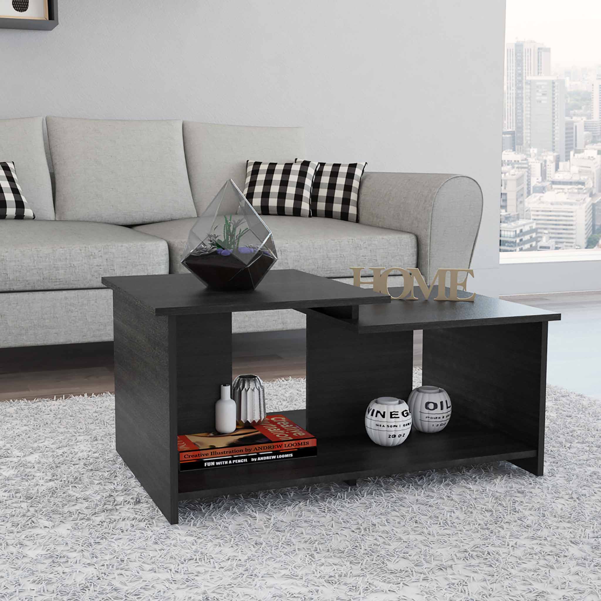 FM FURNITURE Waycross Coffee Table, With One Large Shelf And Two Table Tops