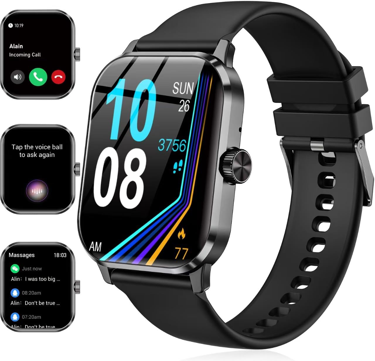 Smart Watch for Men and Women, 1.96"" HD Fitness Tracker with Bluetooth Calls, Heart Rate & Sleep Monitor