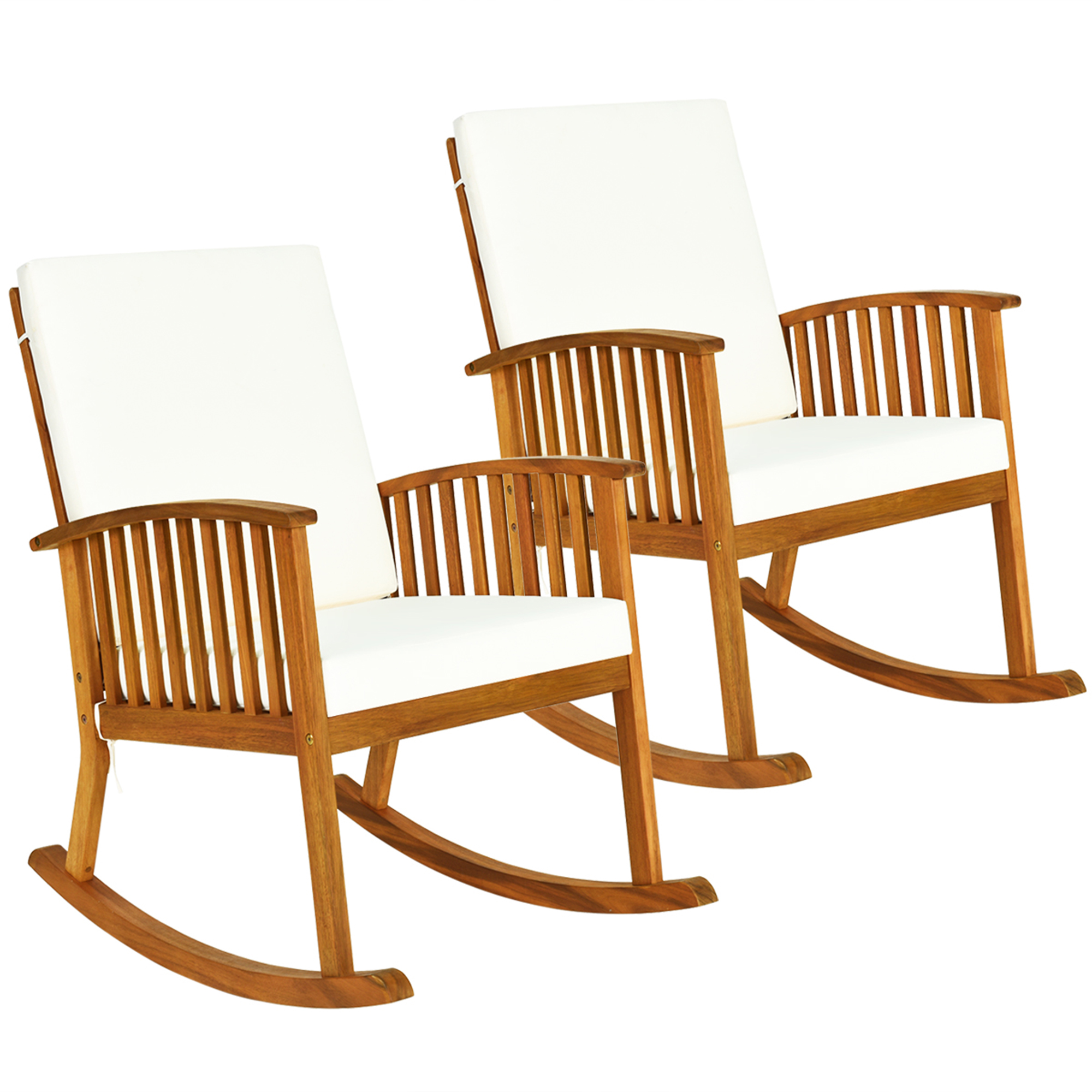 2 Piece Set: Acacia Wood Rocking Chair With Cushions