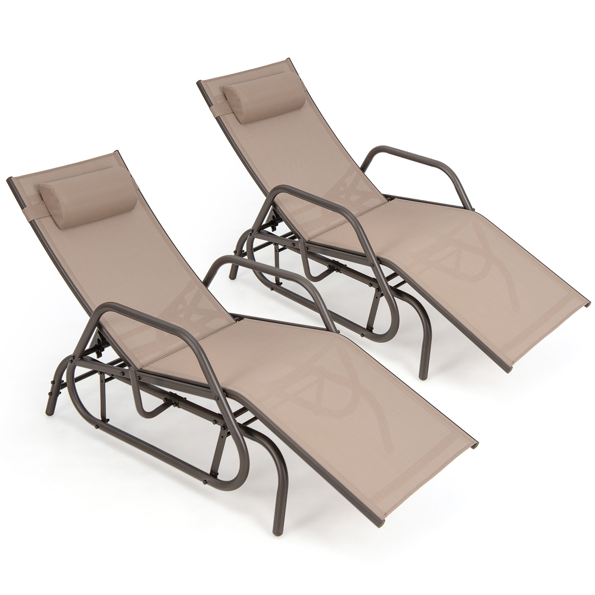 Costway 2PCS Patio Chaise Lounge Glider Recliner Chair Adjustable Sturdy Frame Outdoor