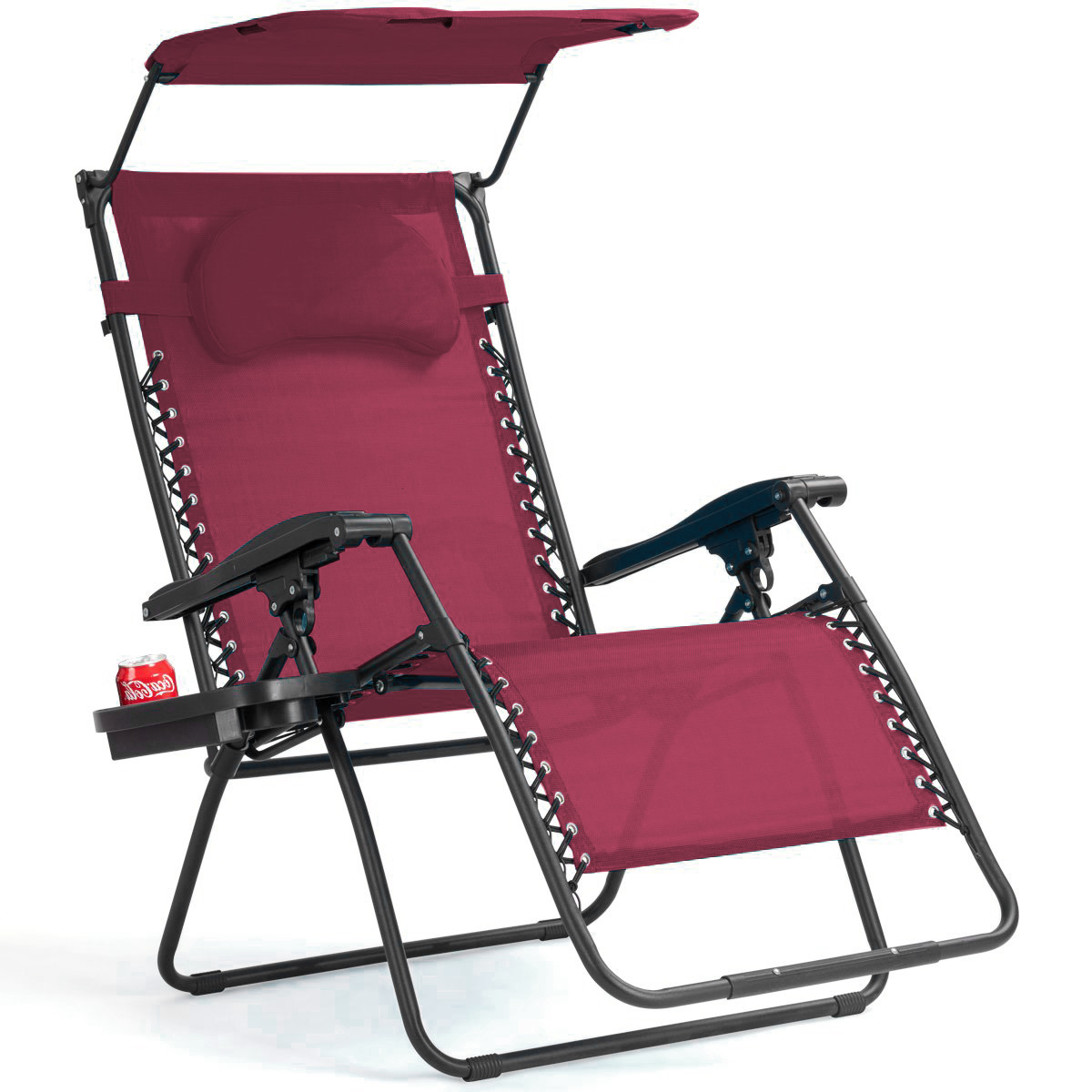 Costway Folding Recliner Zero Gravity Lounge Chair W/ Shade Canopy Cup Holder