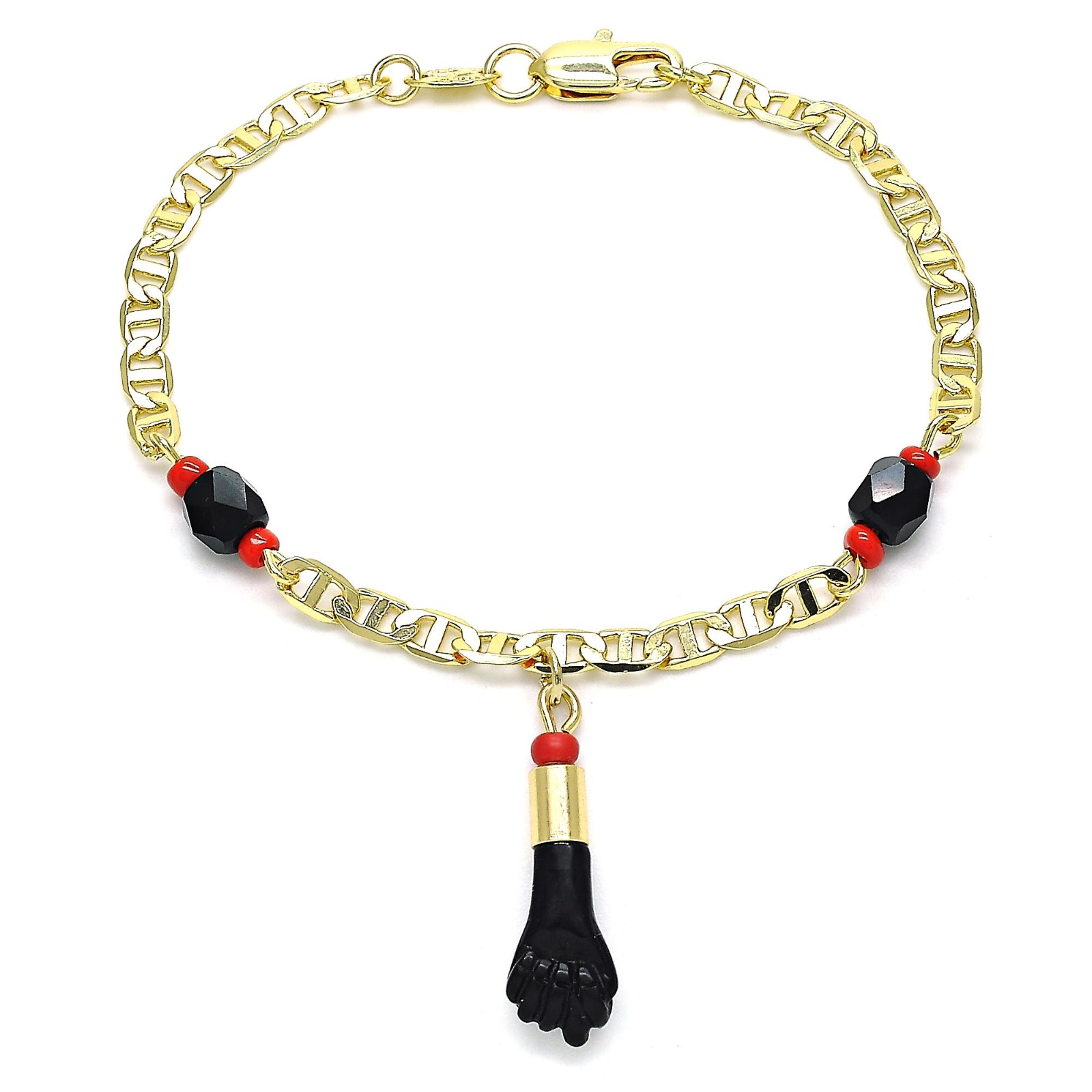 Unisex 18k Gold Evil Eye Mariner Azabache Black Hand Figa Protection Good Luck Charm Bracelet Kabbalah Baby Kid Women Men 6'' 7'' Inches