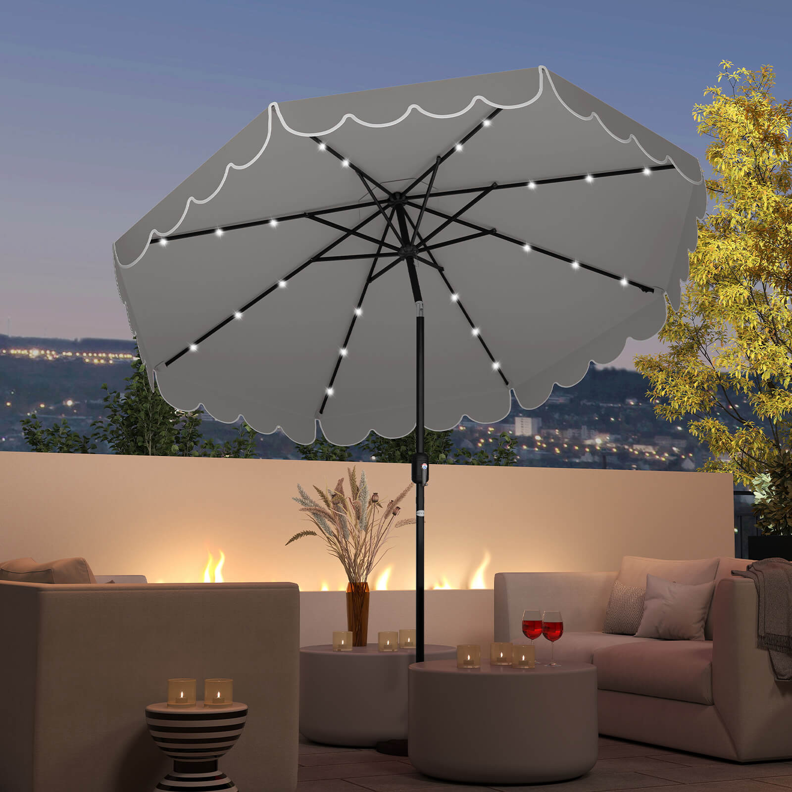 Costway 9.3 FT Solar Patio Umbrella Outdoor Market Sunshade with 24 LED