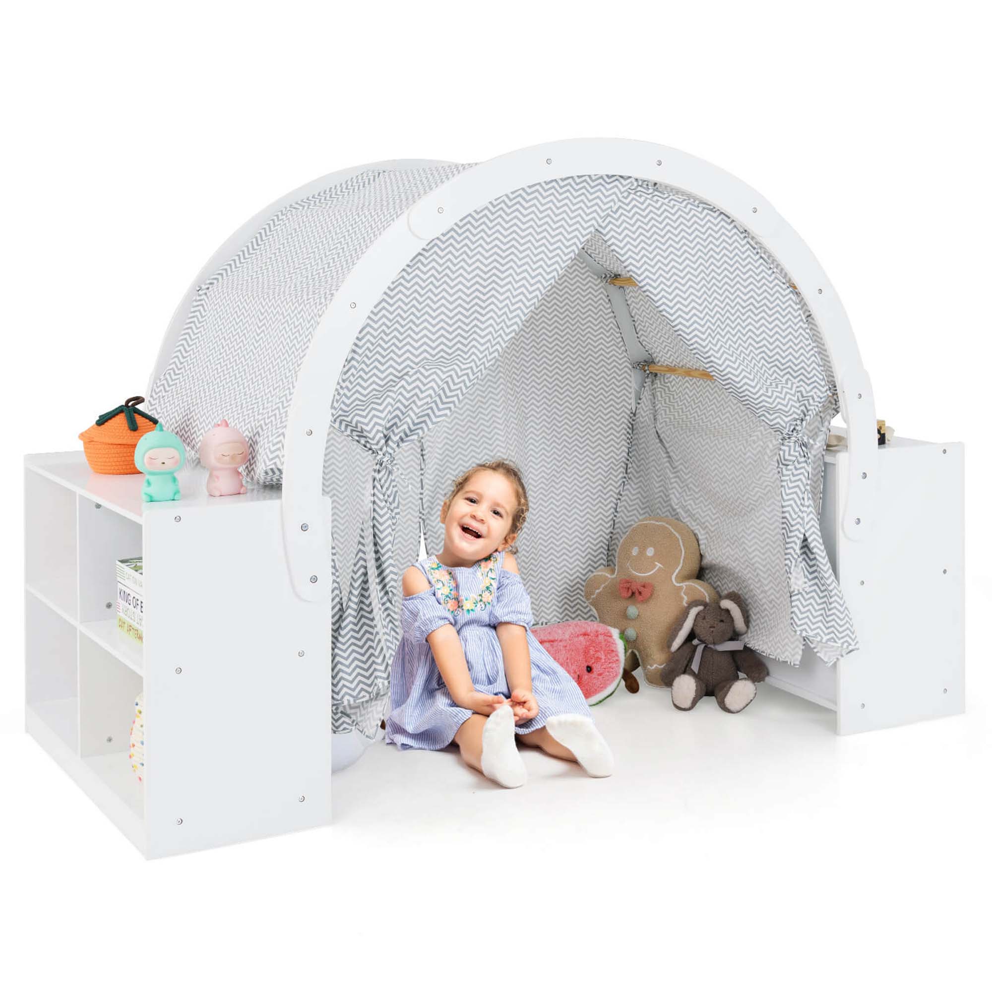 Costway Kids Wooden Playhouse with 8 Storage Cubbies
