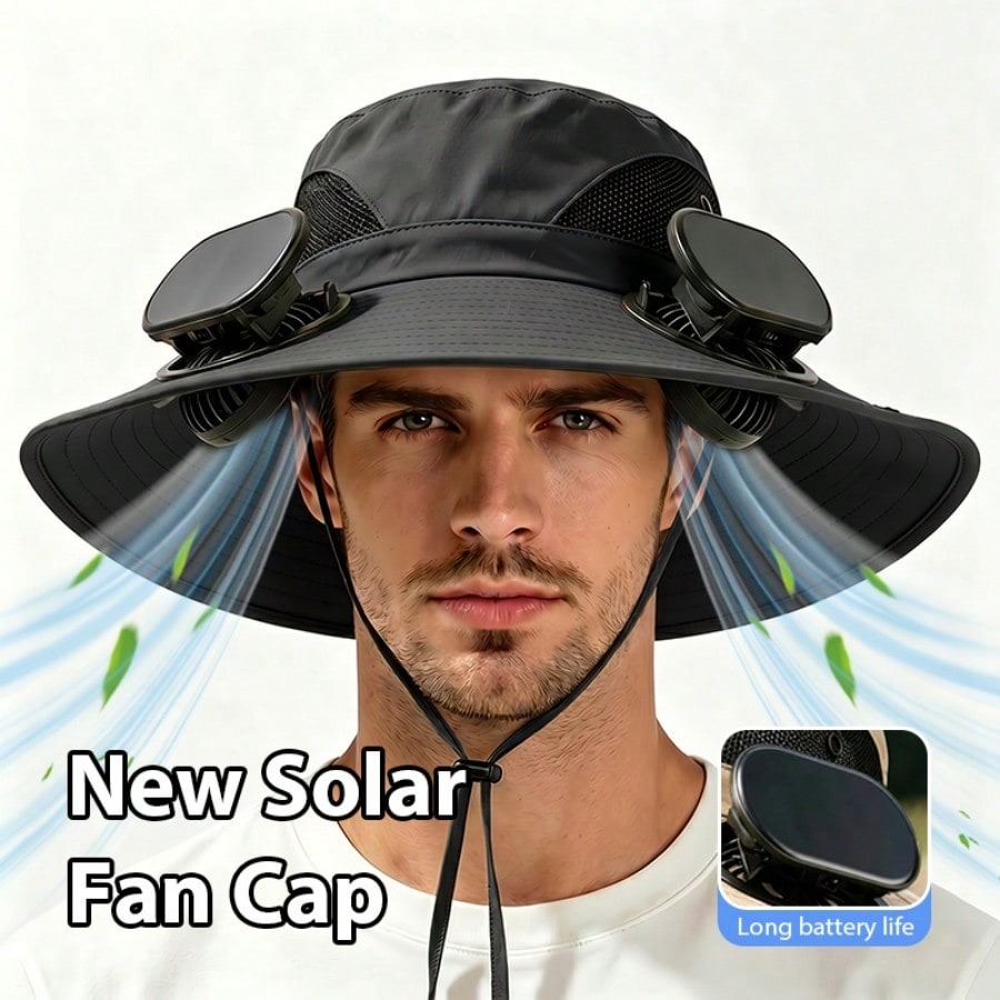 Outdoor Wide Brim Sun Hat with 2 Solar Fans