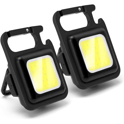 2 Pack LED Flashlight Cob Keychain Work Light, Triple Light Flashlight with 3 Modes