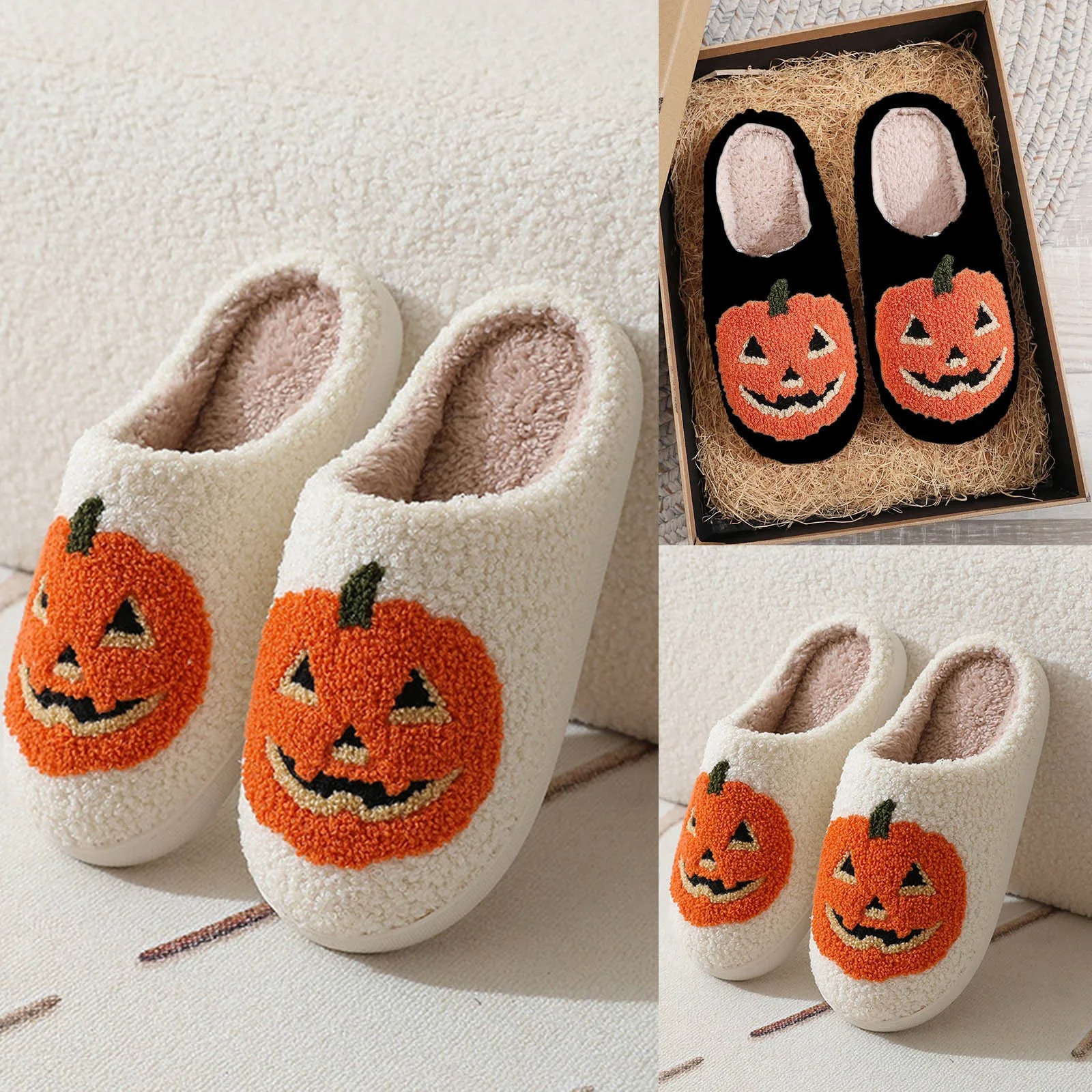 Women's Plush Halloween Pumpkin Slippers