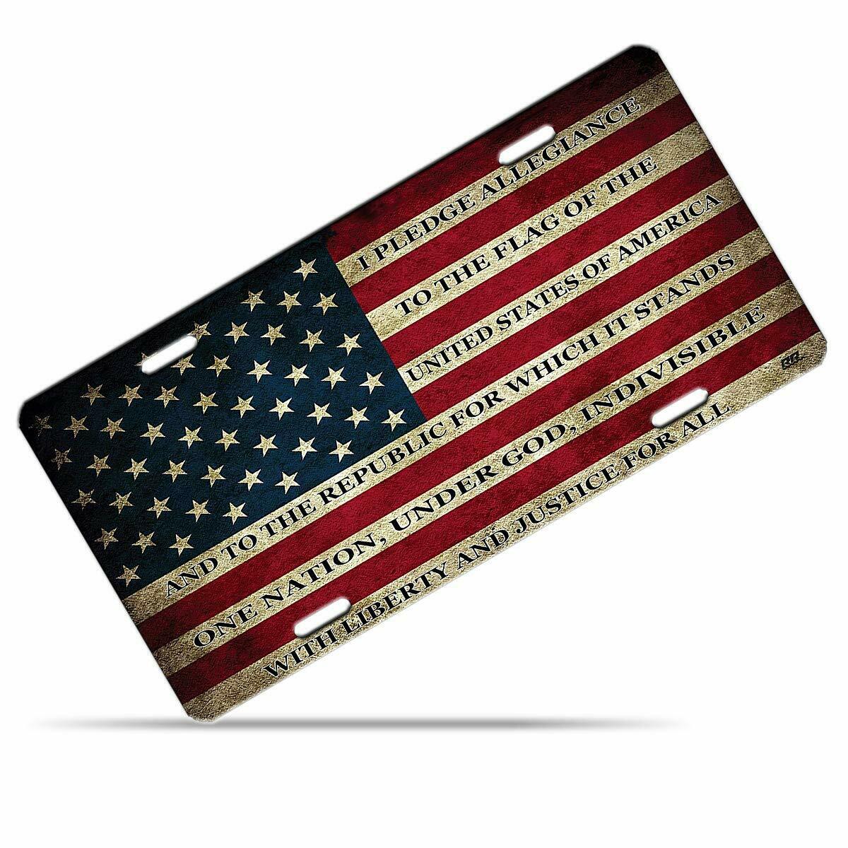 USA Flag License Plate Patriotic Pledge of Allegiance Steel