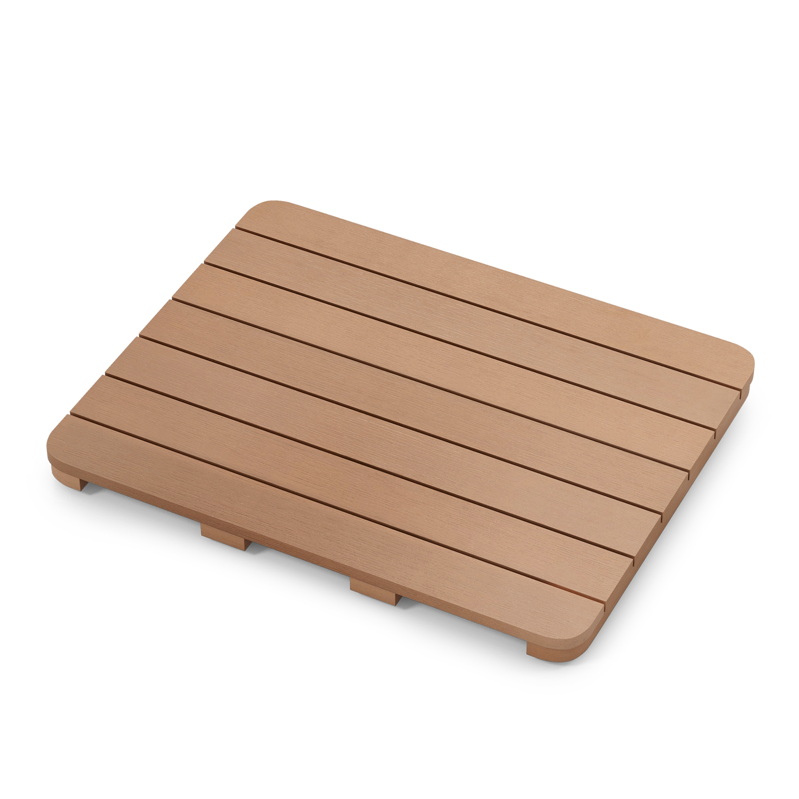Costway 23.5" x 19" Bath Mat HIPS Spa Shower Mat for Bathroom with Non Slip Foot Pads Brown/White