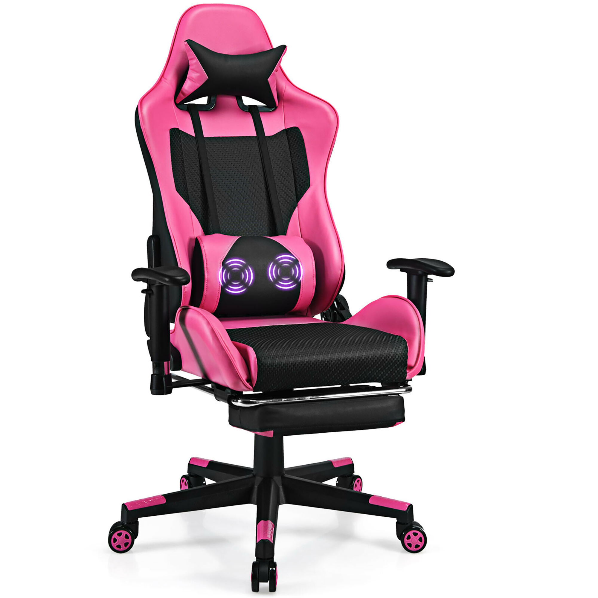 Costway Massage Gaming Chair Reclining Office Chair with Footrest White