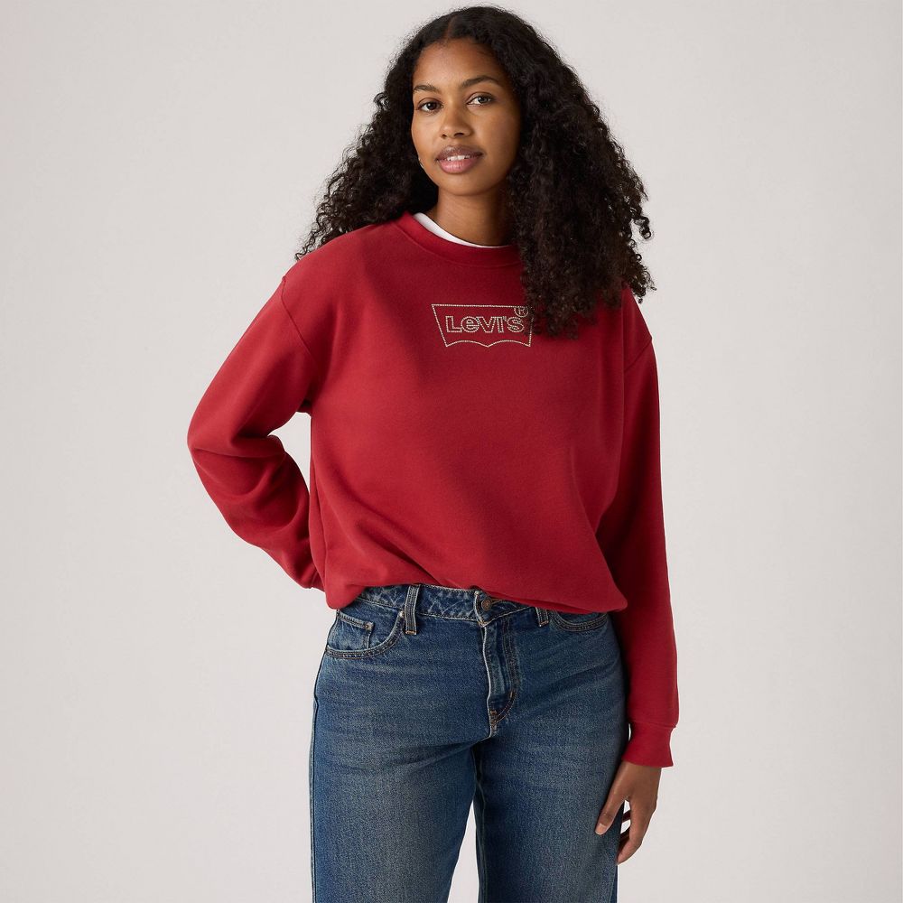 Levi's Women's Graphic Everyday Crew Shirt - Rhinestone Logo True Red S