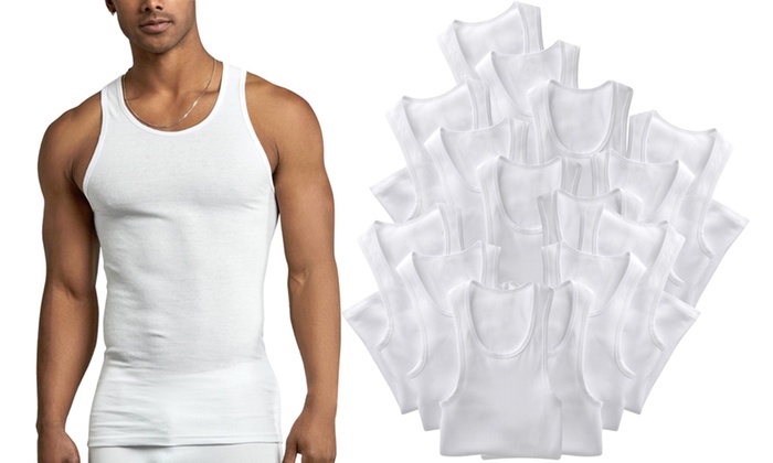 (12 Pack) ToBeInStyle Men's Sleeveless Scoop Neck A-Shirts