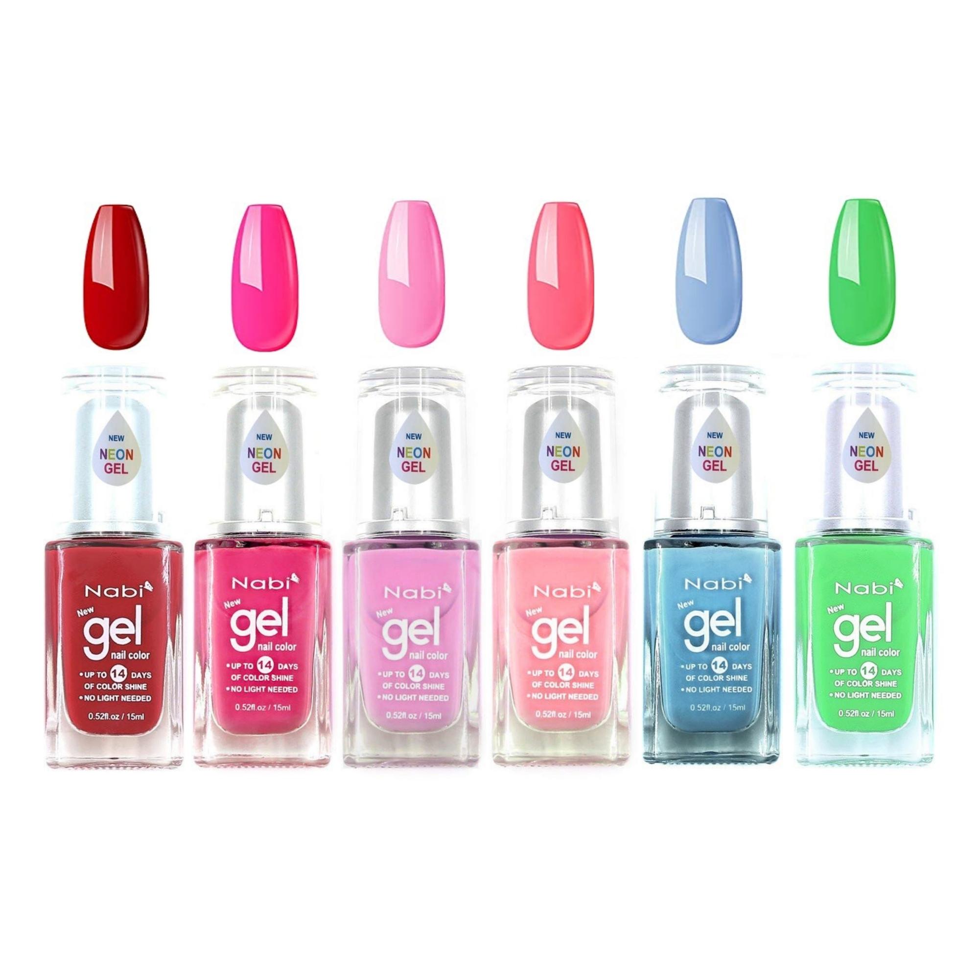 6-Pack - Nabi Neon Gel Nail Polish Set (15ml Glass Bottles)