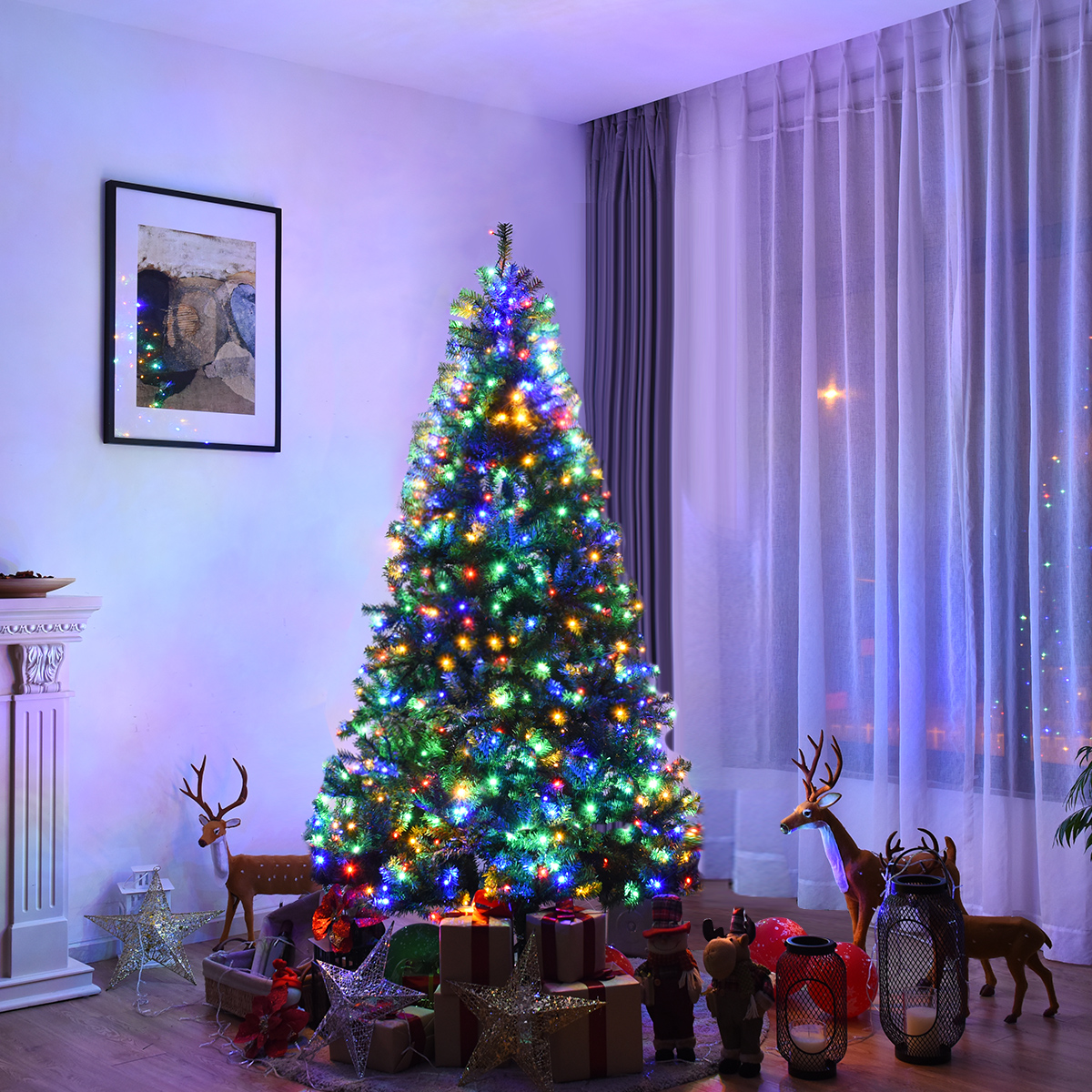 Costway 7Ft Pre-Lit Artificial Christmas Tree Hinged 500 LED Lights