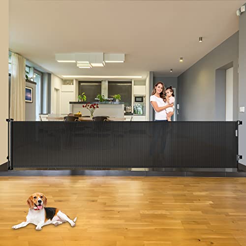 KISKIZ 110 INCH Extra Wide Retractable Baby & Dog Gate Large Openings - BLACK