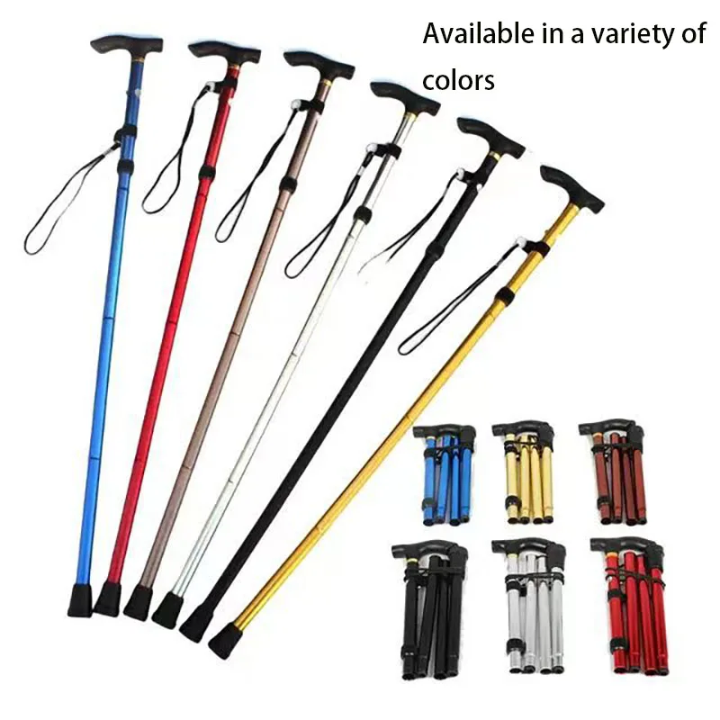 1PC Outdoor Mountaineering Trekking Folding Trekking Pole Five Telescopic Crutches Travel Climbing Sports Aluminum Alloy Cane