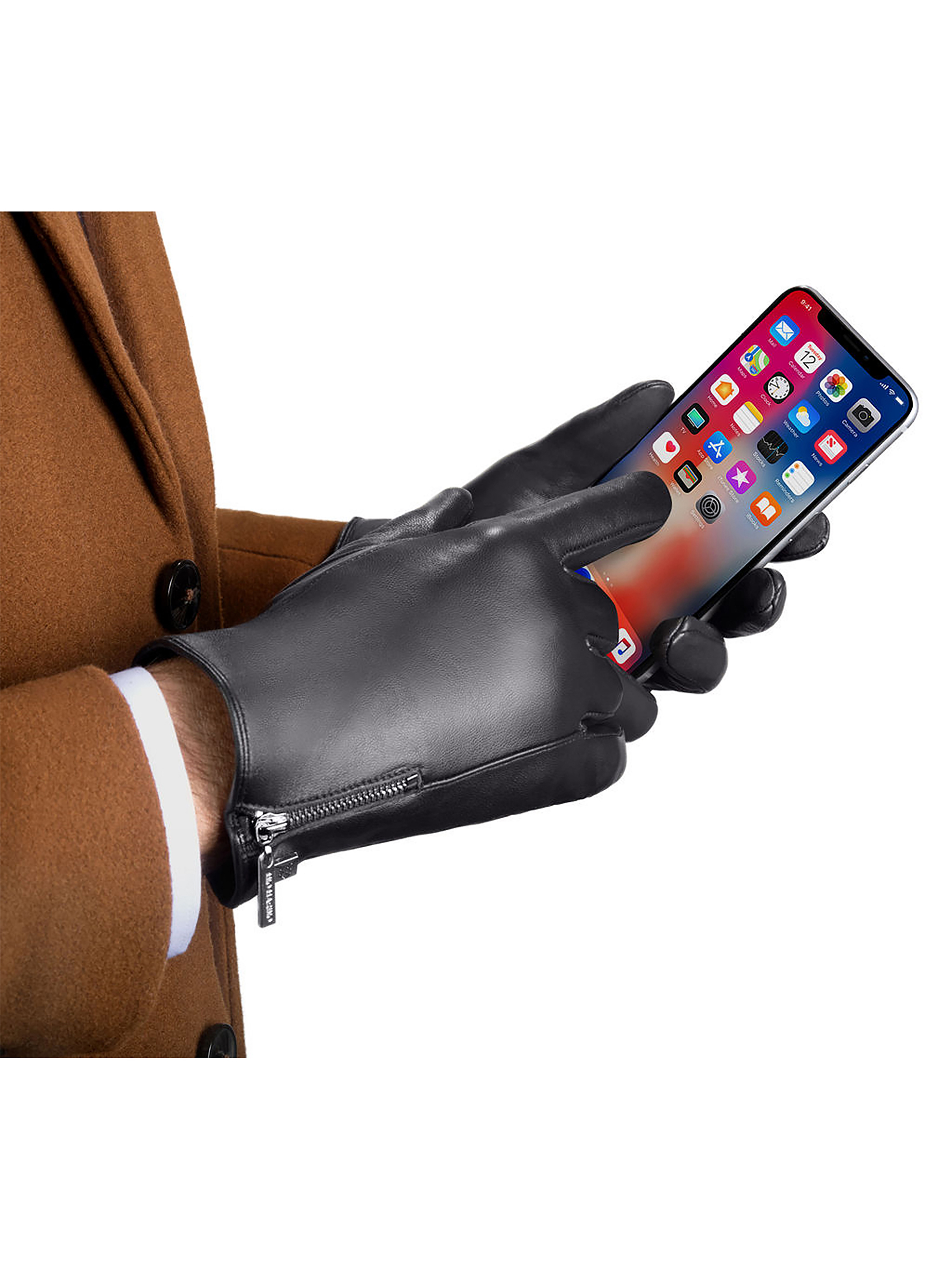 Men's Genuine Sheepskin Leather Fleece Lined Touchscreen Gloves
