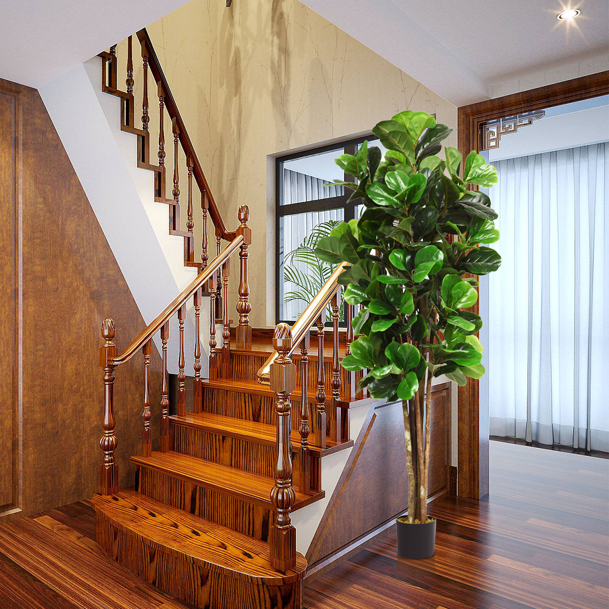 Costway 6-Feet Artificial Fiddle Leaf Fig Tree Indoor-Outdoor Home Decorative Planter