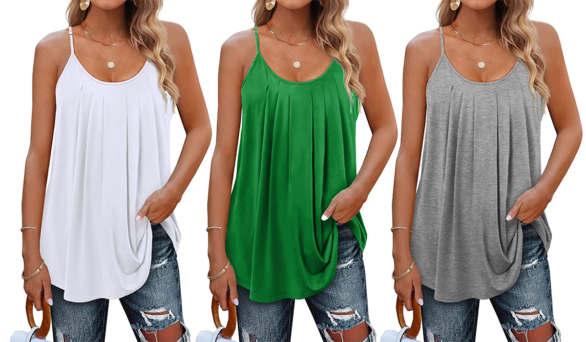 Pleated Spaghetti Strap Loose Fit Casual Top