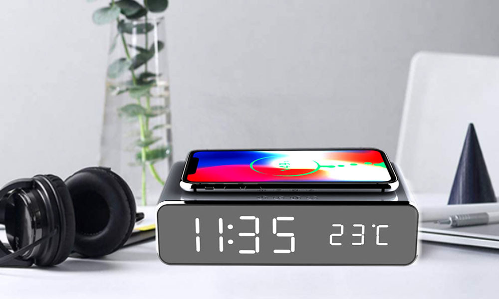 Two-in-One LED Alarm Clock and Wireless Charging Station