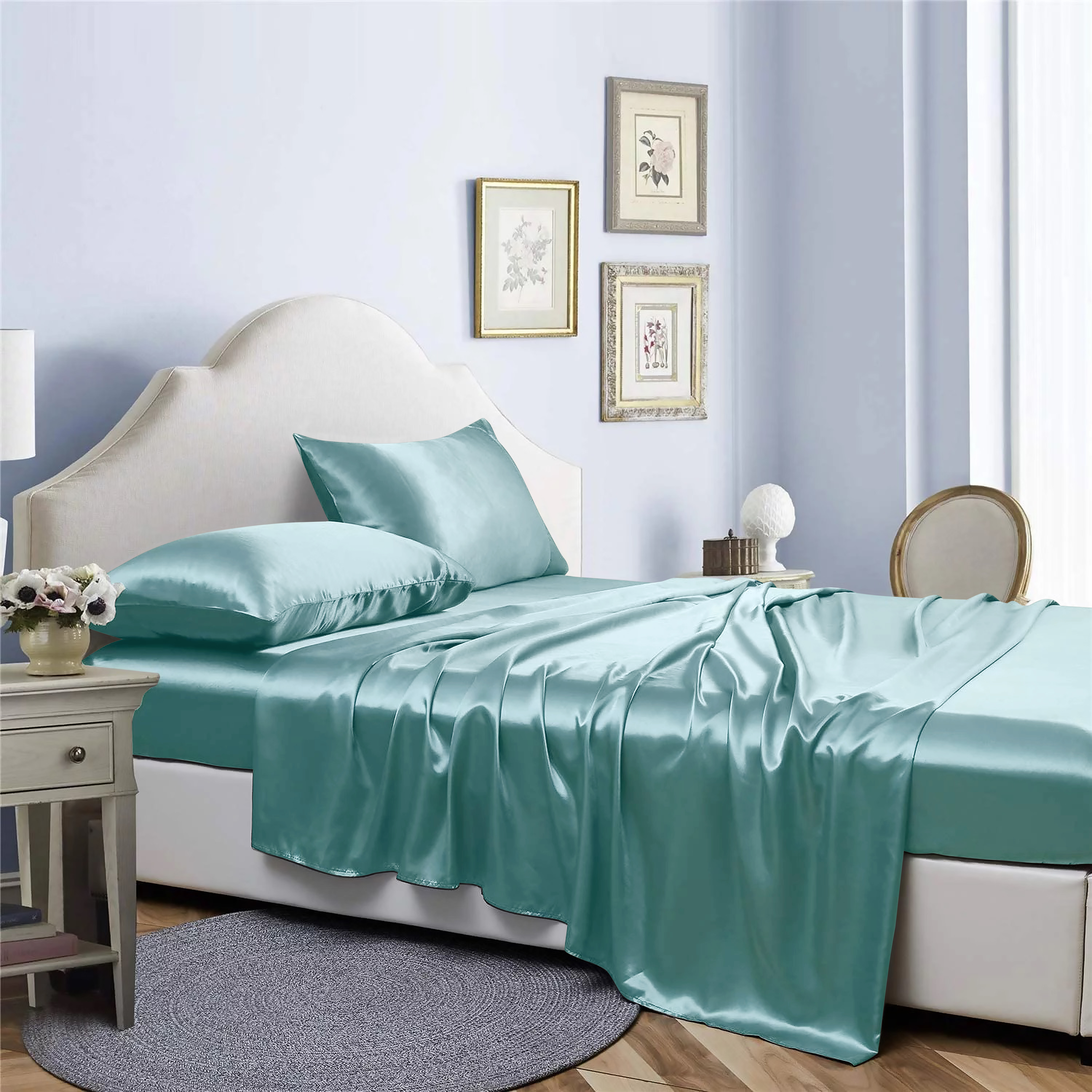 4-Piece Bibb Home Silky Satin Sheet Set