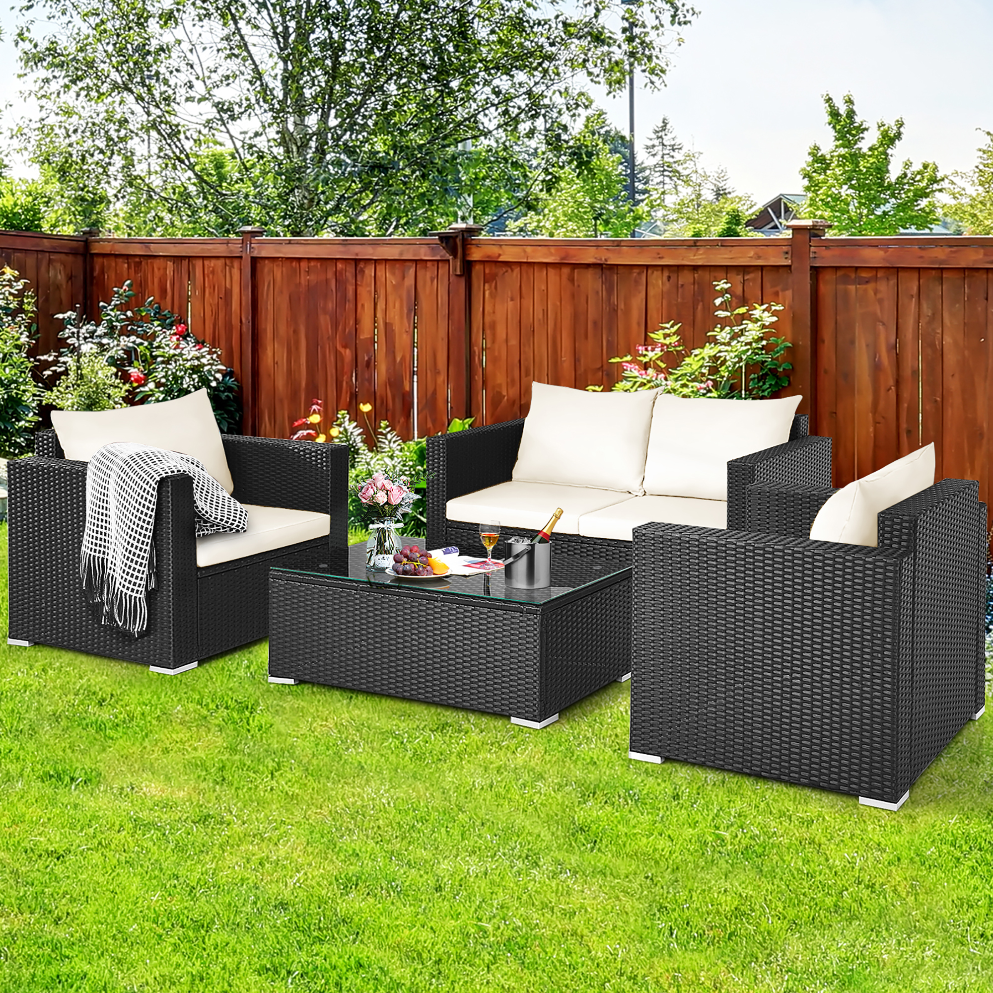 4 Piece Set:  Patio Rattan Furniture Set