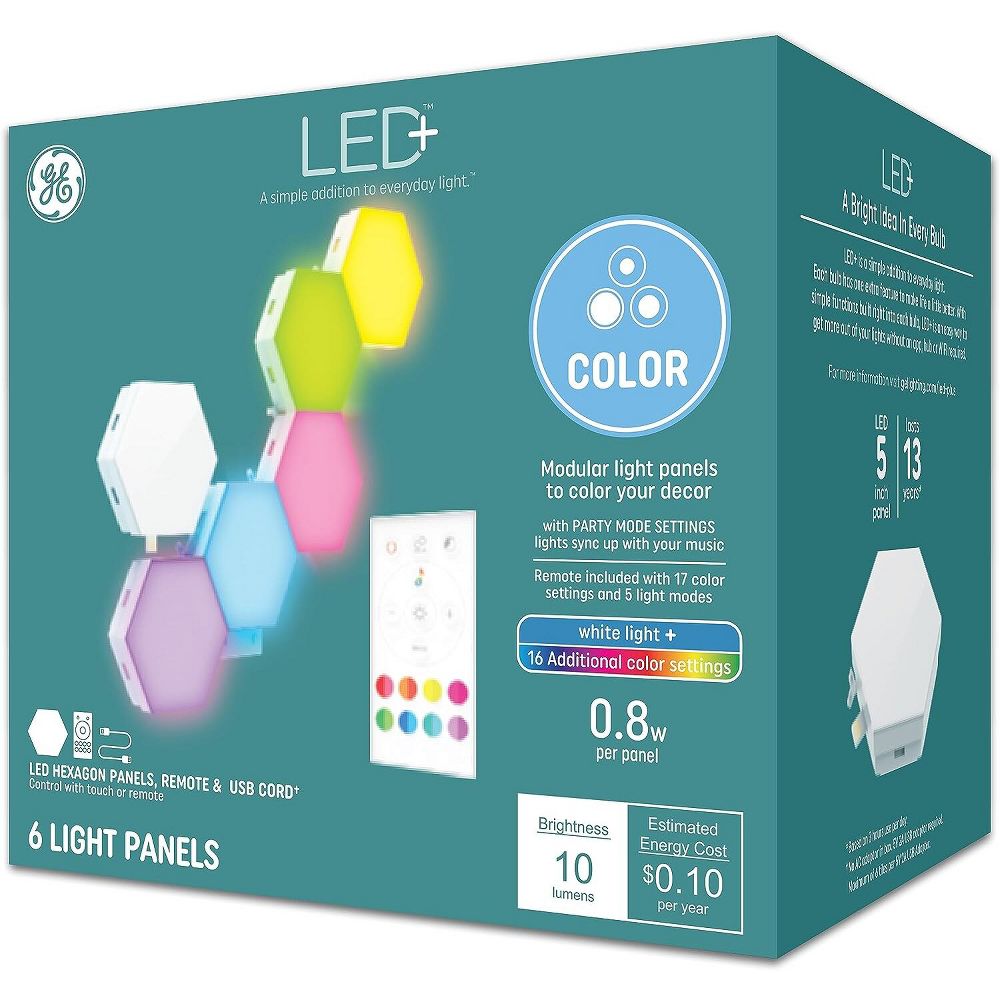 6-Pack GE LED + Color Changing Tile Panel Lights