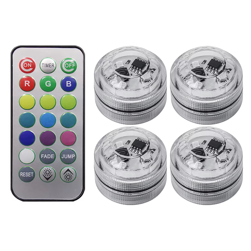 4-Piece Wireless Adhesive LED Car Interior Ambient Light Remote Control Decoration Auto Roof Foot Atmosphere Lamp with Battery Colorful